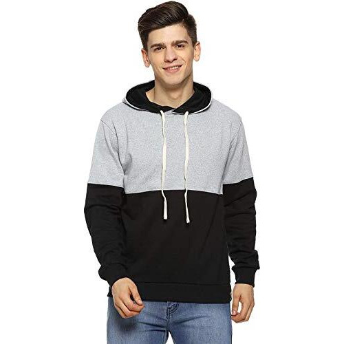 Campus Sutra Men's Cotton Hooded Neck Sweatshirt (Azzw19_Hhh_M_Pln_Blgr_Az_S_BlackGrey_S)