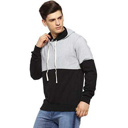 Campus Sutra Men's Cotton Hooded Neck Sweatshirt (Azzw19_Hhh_M_Pln_Blgr_Az_S_BlackGrey_S)