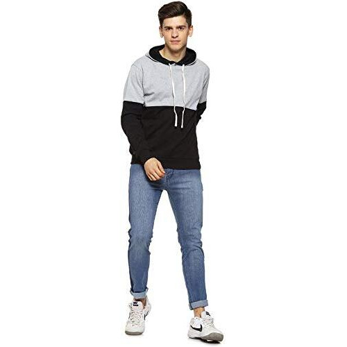 Campus Sutra Men's Cotton Hooded Neck Sweatshirt (Azzw19_Hhh_M_Pln_Blgr_Az_S_BlackGrey_S)
