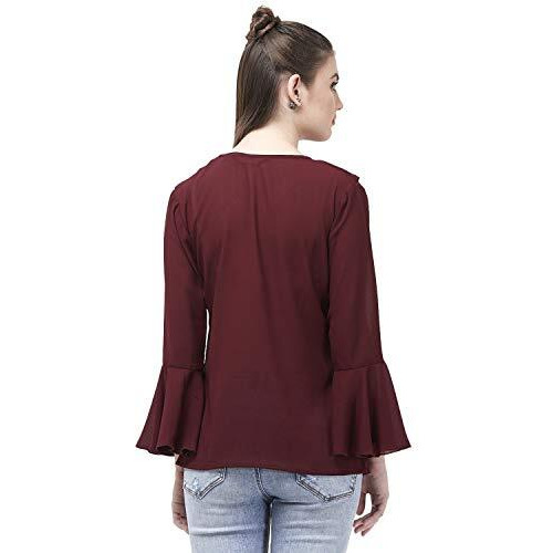 Indietoga Women's Plus Size Georgette Casual Ruffled Neck Tops (10001232_Maroon Solid_6Xl)