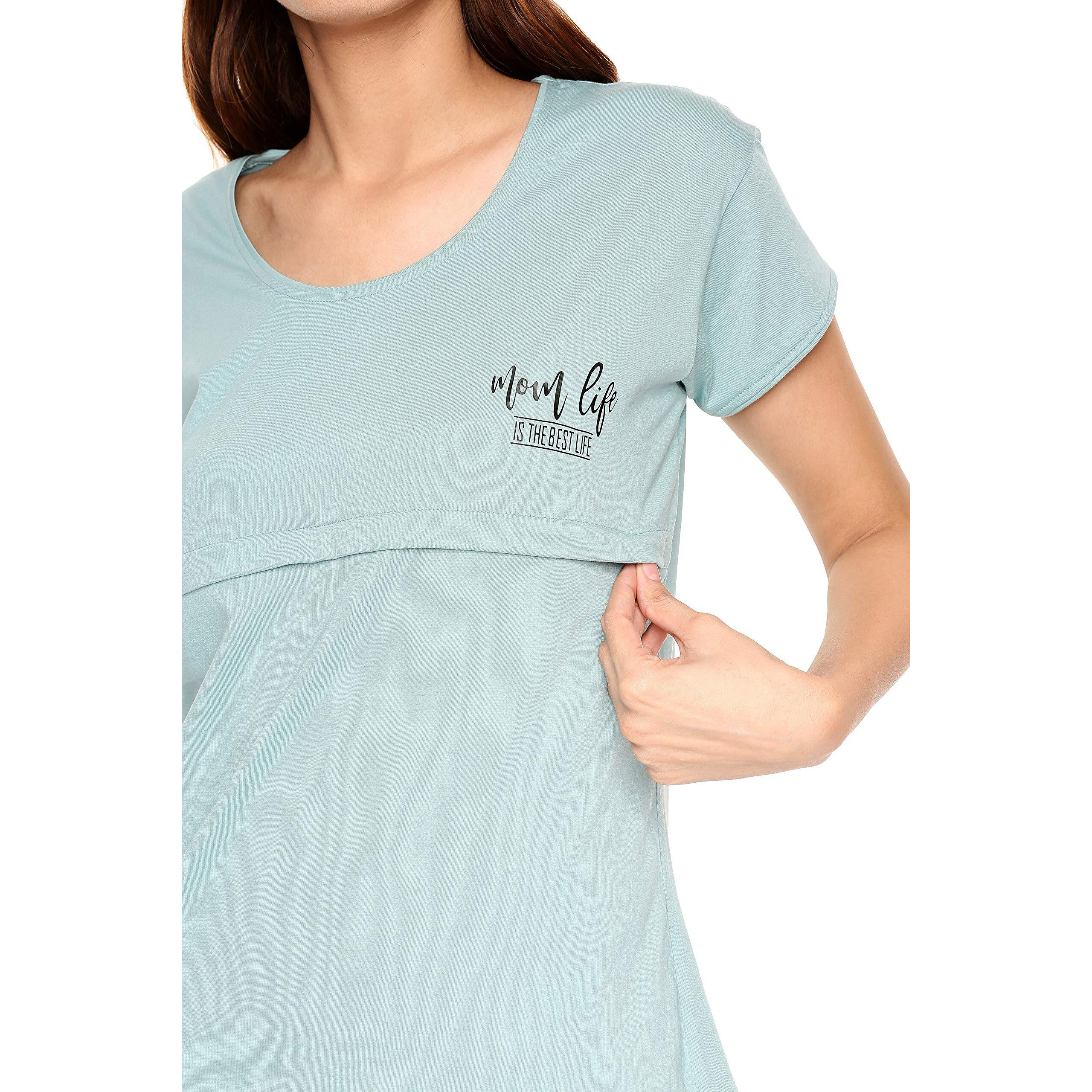Zeyo Womens Cotton Nightwear Solid Plain Blue Feeding Maternity Nursing Top 5177