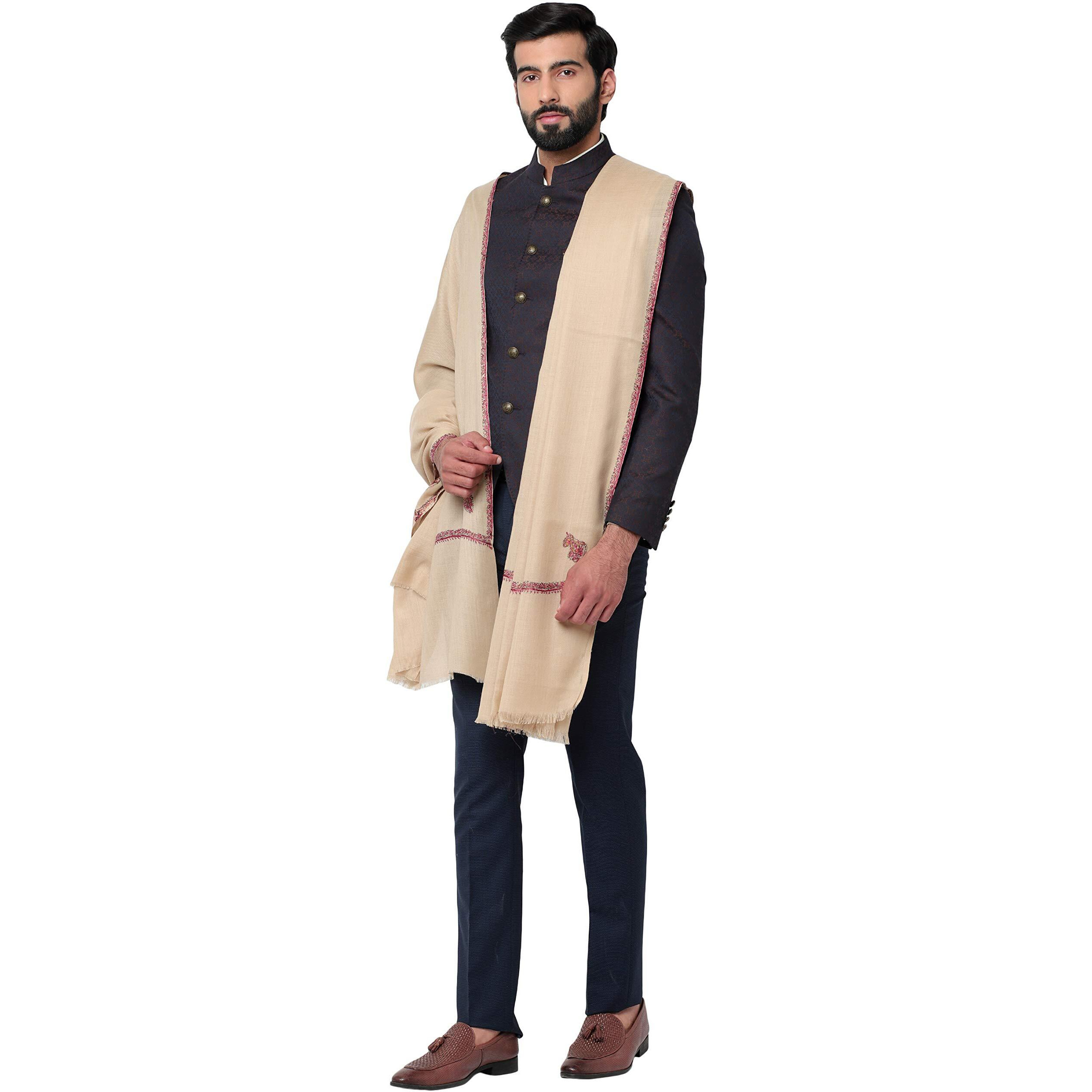 Weavers Villa Men's Embroided Border Kunj Pure Wool Lohi/Woollen Shawl, 125Cm X 250Cm
