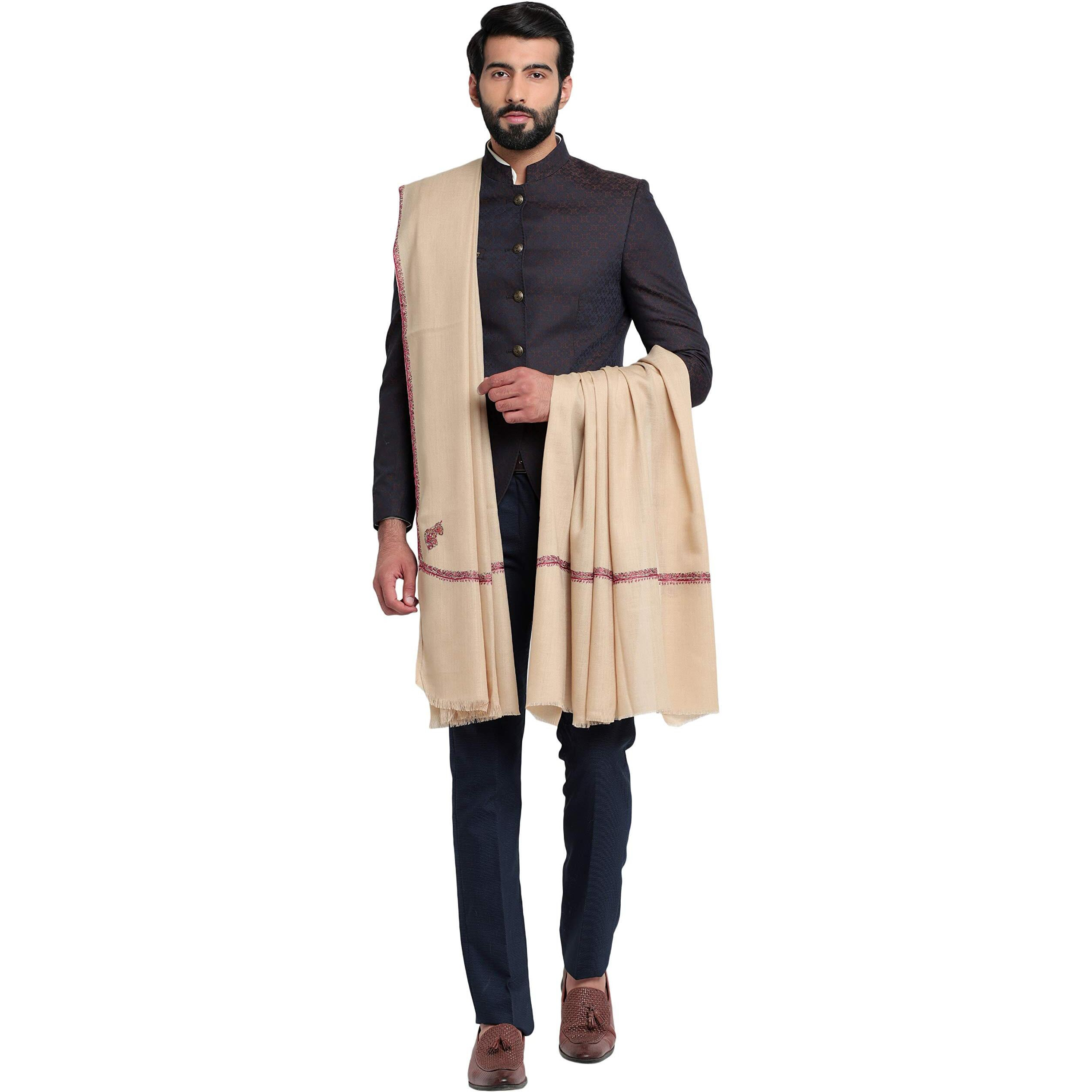 Weavers Villa Men's Embroided Border Kunj Pure Wool Lohi/Woollen Shawl, 125Cm X 250Cm