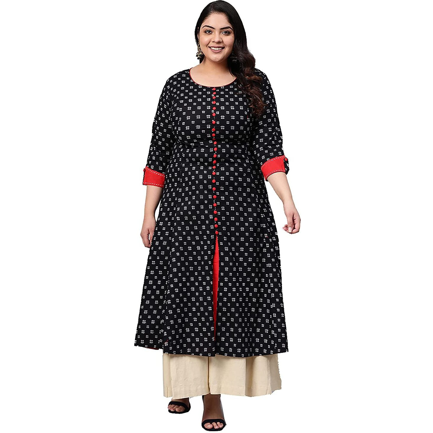 Yash Gallery Women's Plus Size Cotton Printed Anarkali Kurta For Women (9Yk148Black_Black_Xxx-Large)