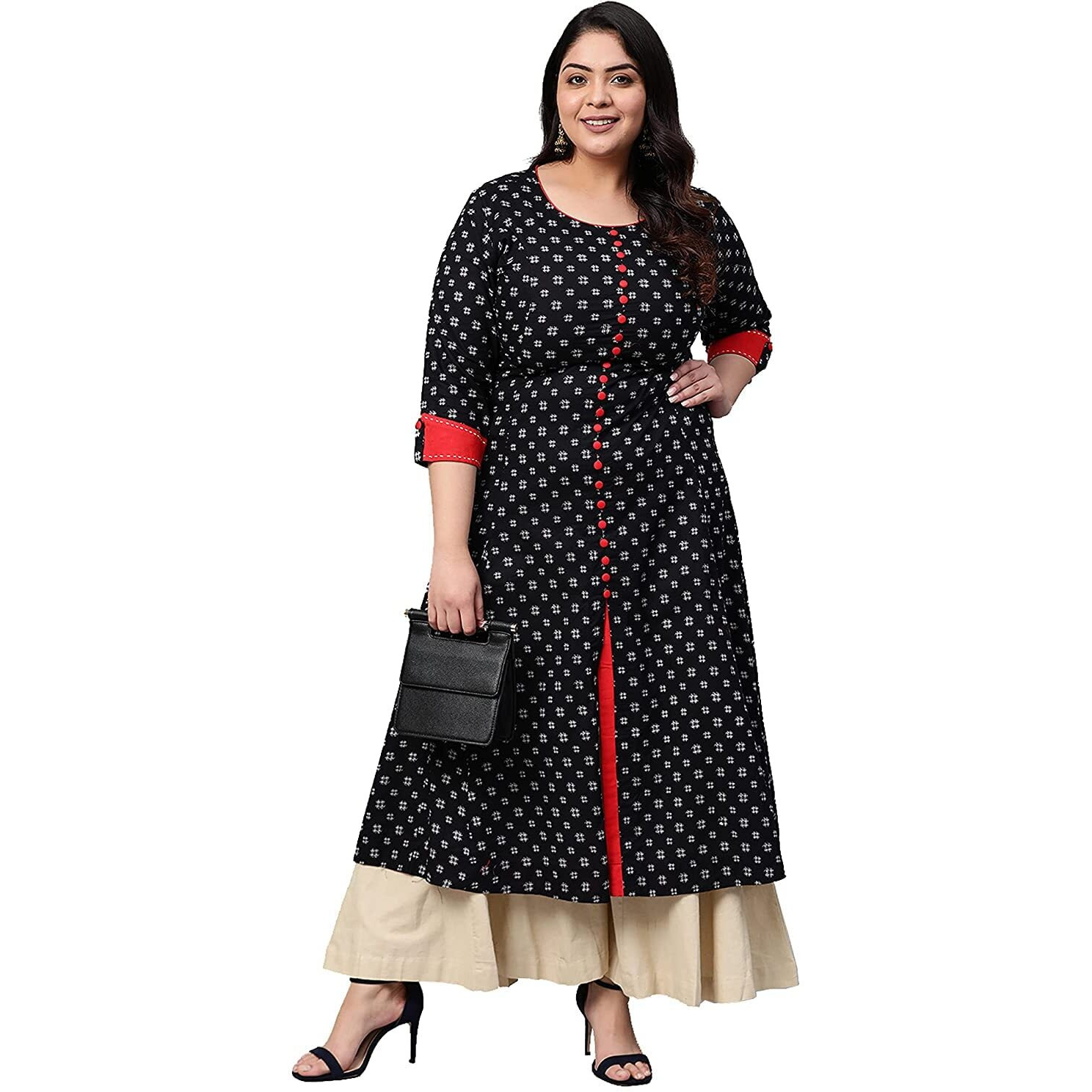 Yash Gallery Women's Plus Size Cotton Printed Anarkali Kurta For Women (9Yk148Black_Black_Xxx-Large)