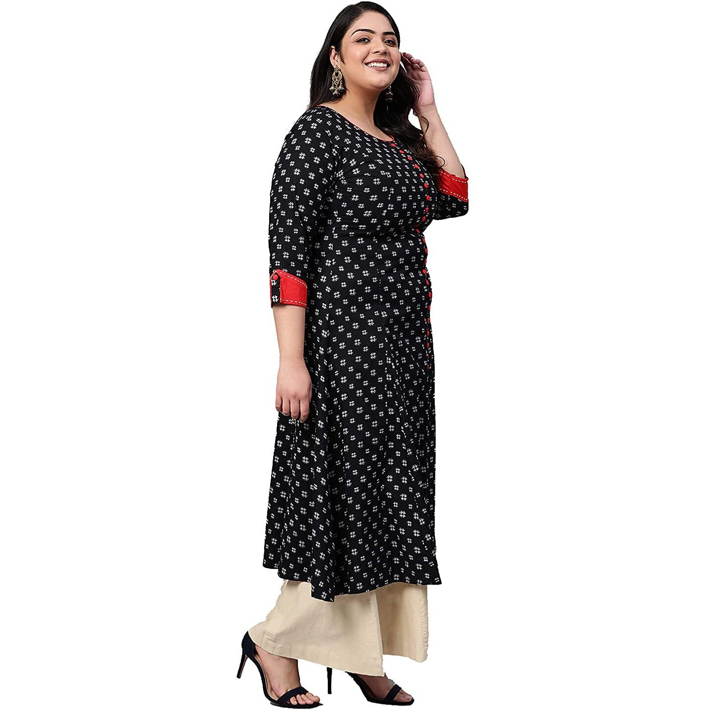 Yash Gallery Women's Plus Size Cotton Printed Anarkali Kurta For Women (9Yk148Black_Black_Xxx-Large)