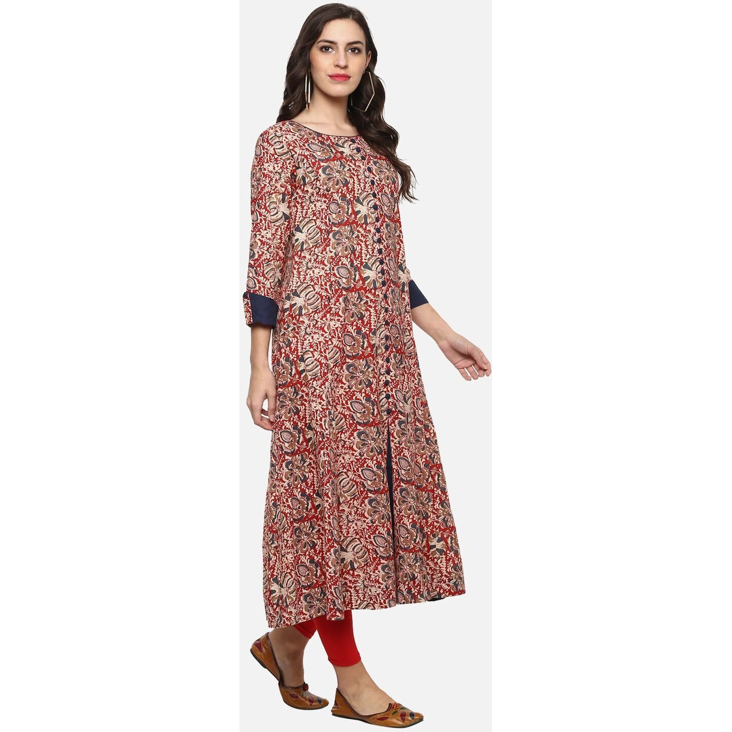 Yash Gallery Women's Kalamkari Print Cotton Anarkali Kurta (Blue, Xxxxx-Large)