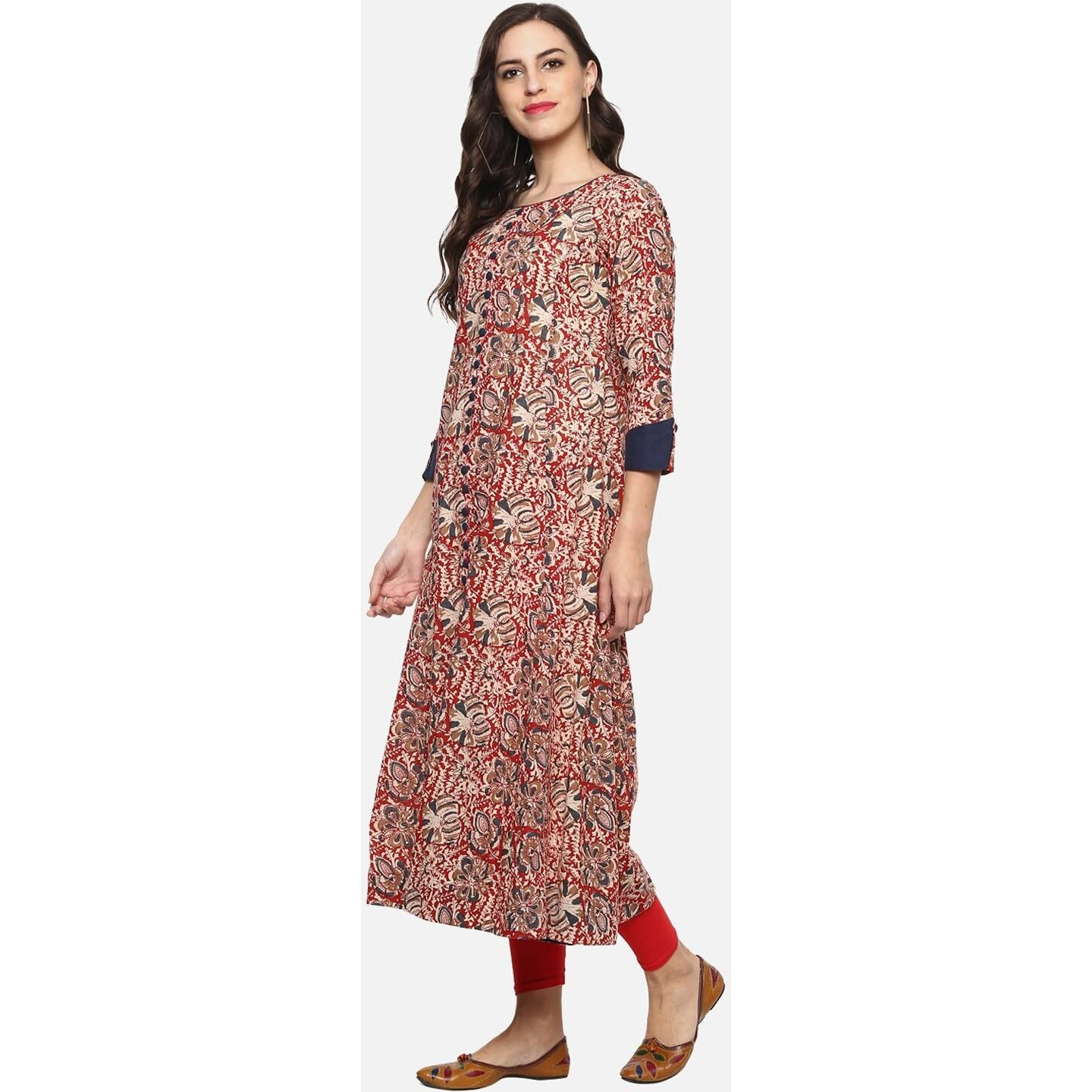 Yash Gallery Women's Kalamkari Print Cotton Anarkali Kurta (Blue, Xxxxx-Large)