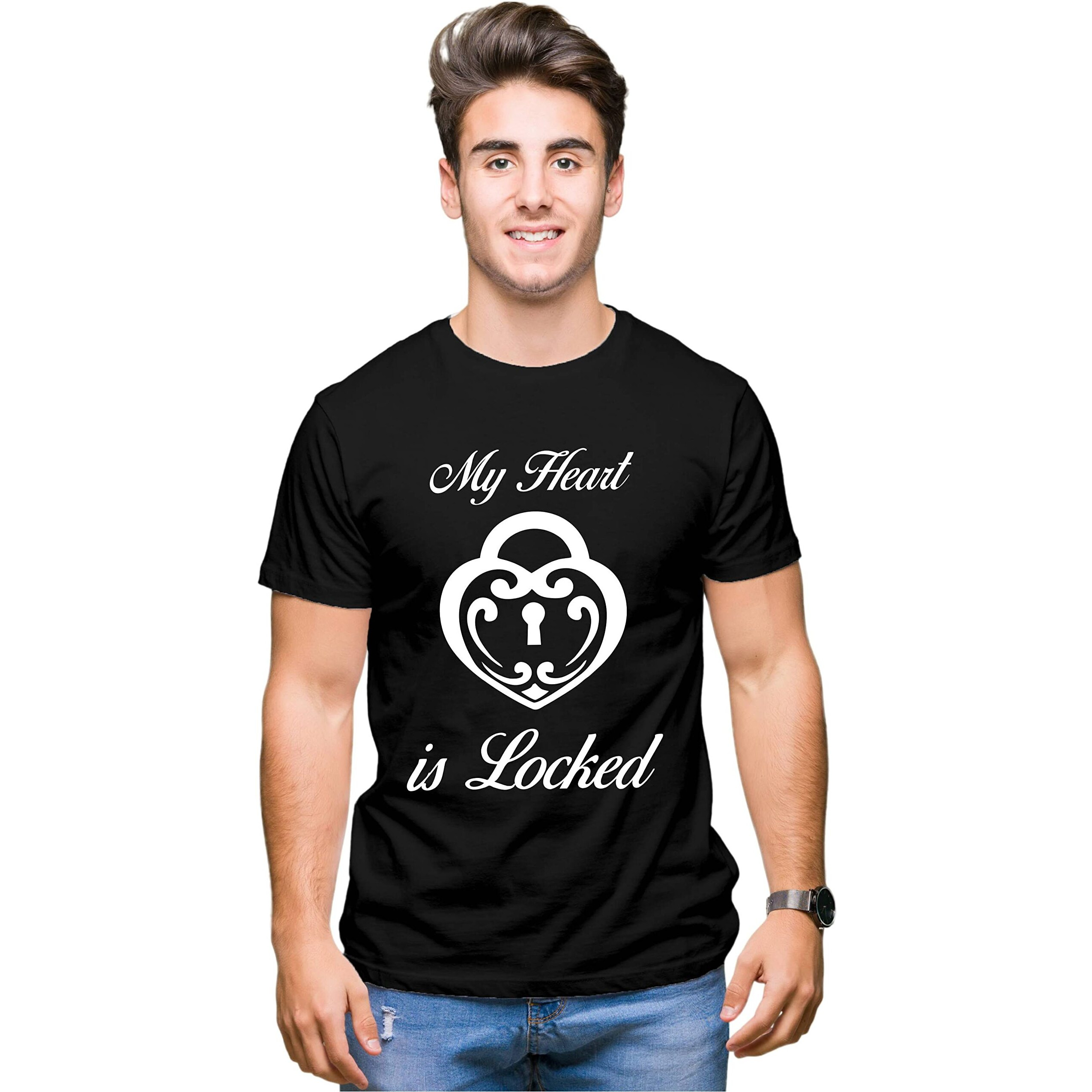Hangout Hub Hh119 Couples Tshirt For Couple | Lock And Key (BlackMen S,Women Xs) Printed T-Shirts For Men & Women | (Set Of 2 Cotton)