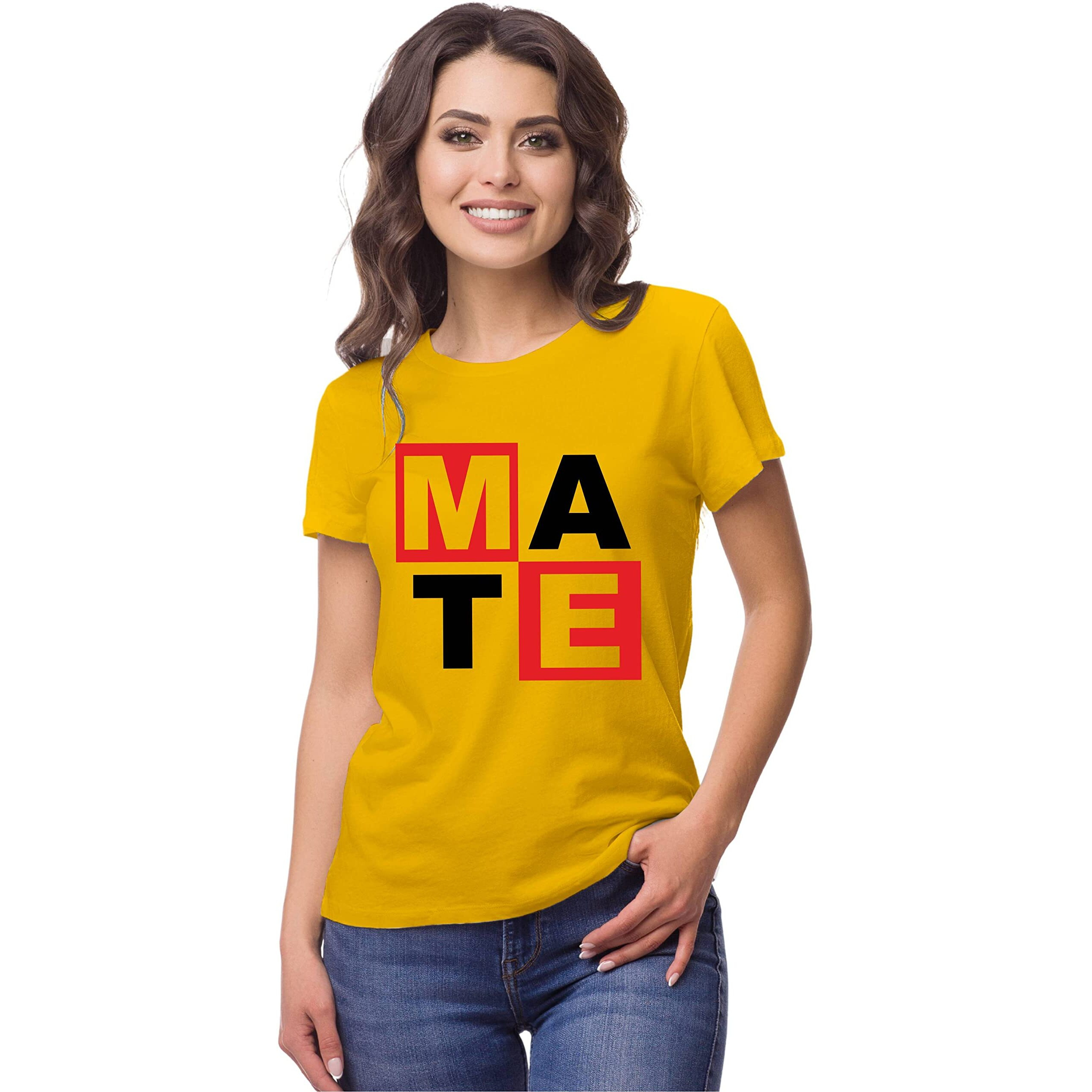 Hangout Hub Hh7 Men's & Women's Round Neck T-Shirt Soulmate (YellowMen M (38), Women Xs (32) ) Pack Of 2 Couple T-Shirts