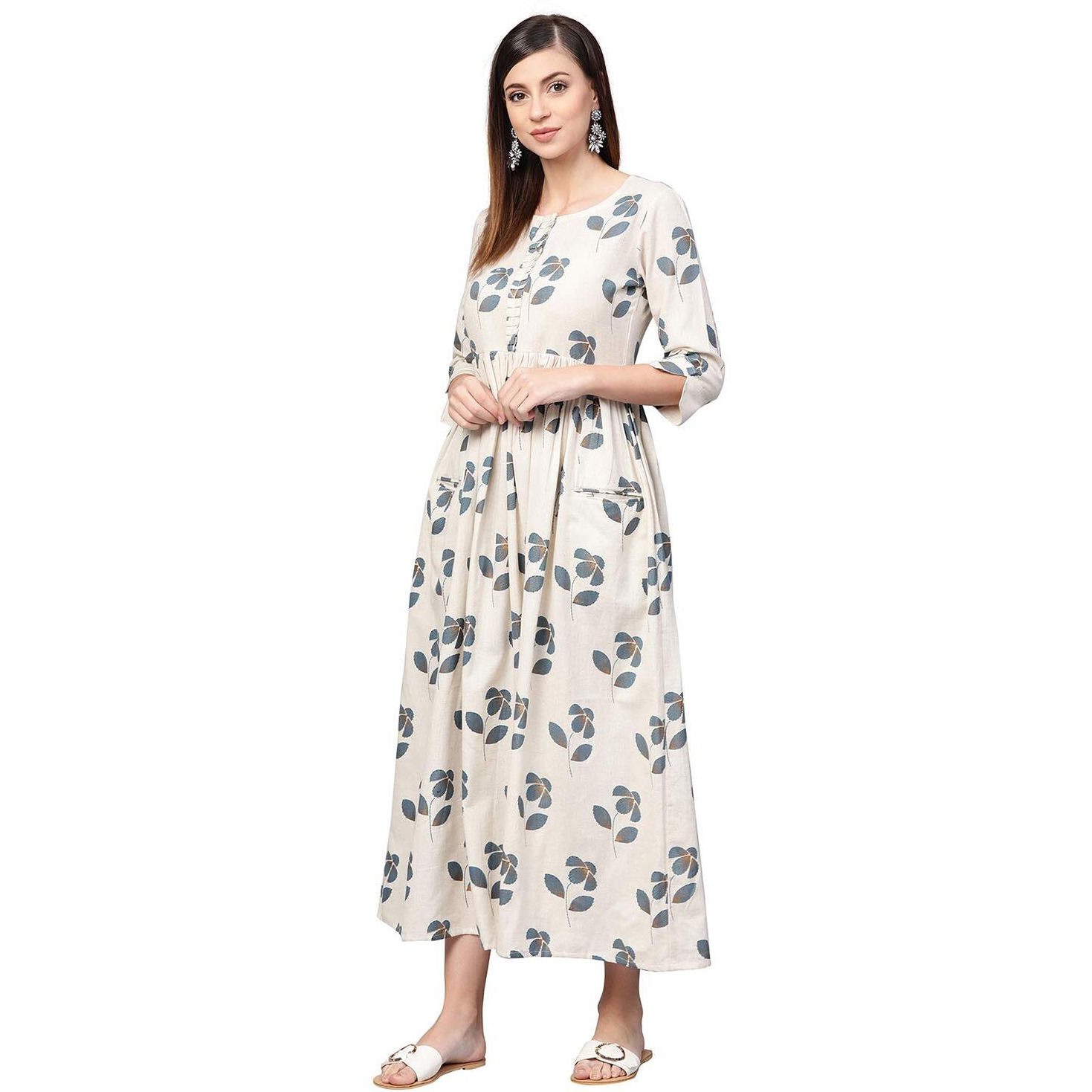 Idalia Cream Floral Printed Dress For Women