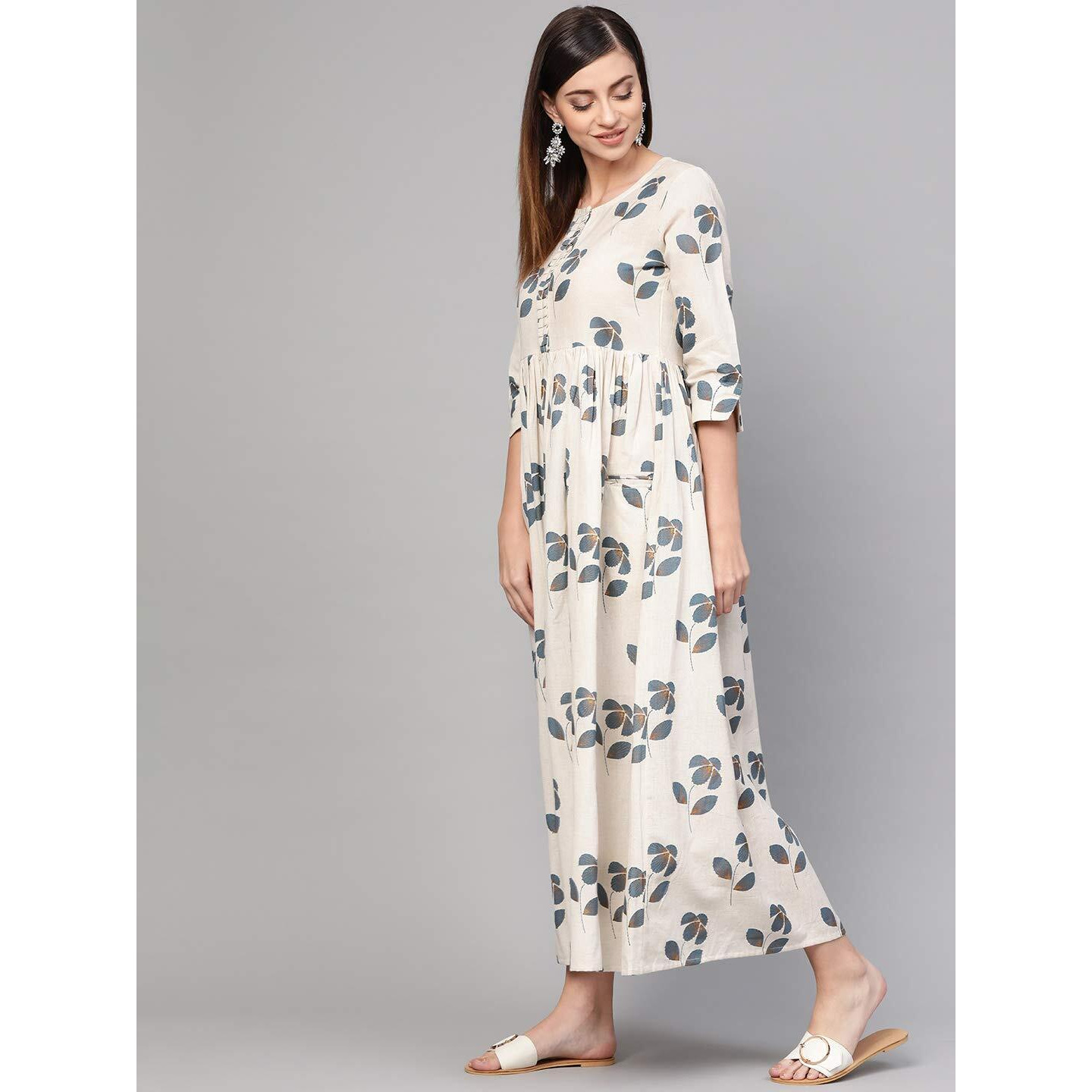 Idalia Cream Floral Printed Dress For Women