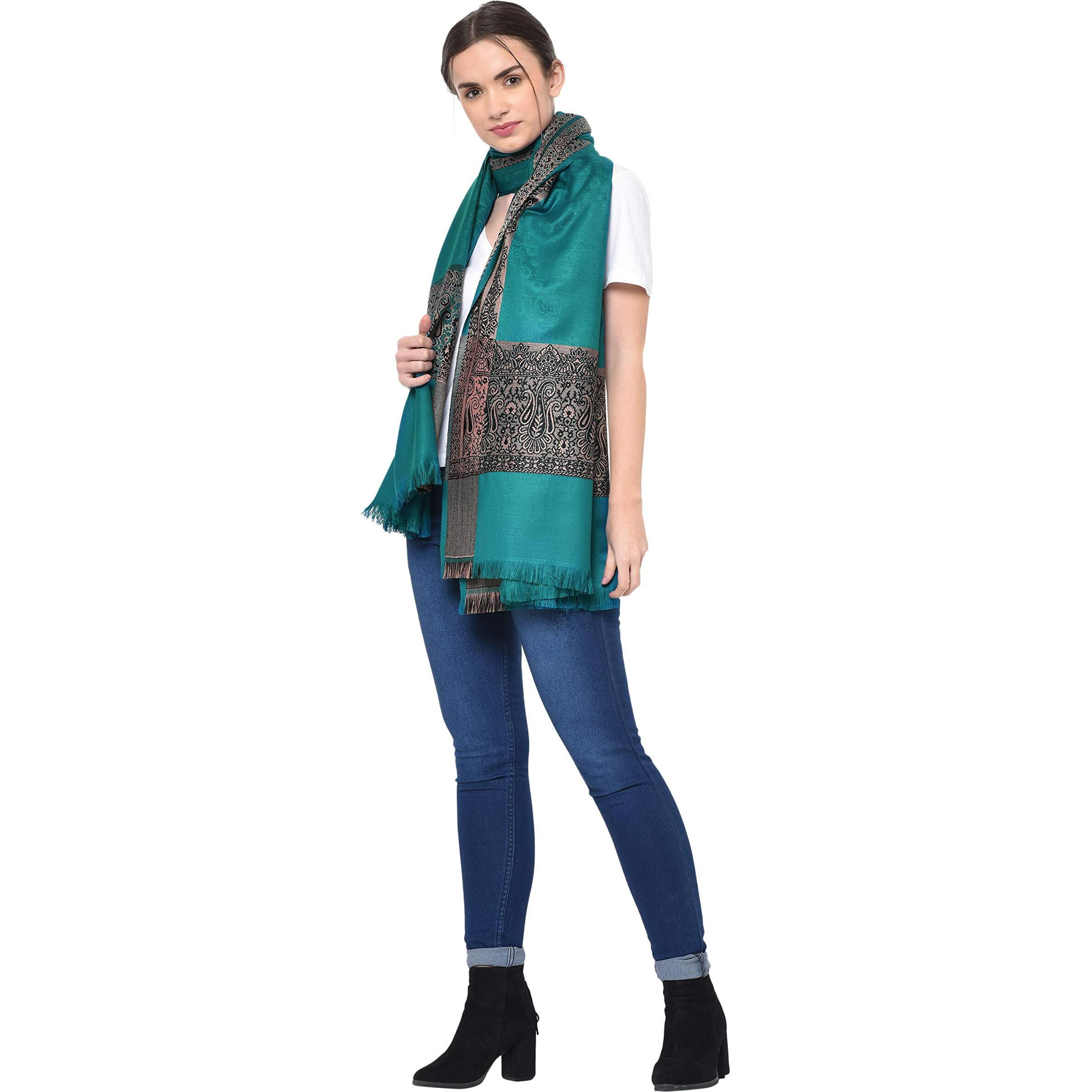 Weavers Villa Women's Kashmiri Acro Wool Self Design Border Shawl (Newgreen), 100Cm X 200Cm
