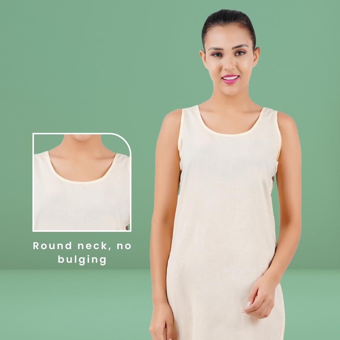 Happy Bunny Full Knee Length Cotton Camisole Inner Long Slip For Women - Firm Notstretchable Slip Lining For Kurti And Chickankari Suits/Tops - Suits Summer And Winter