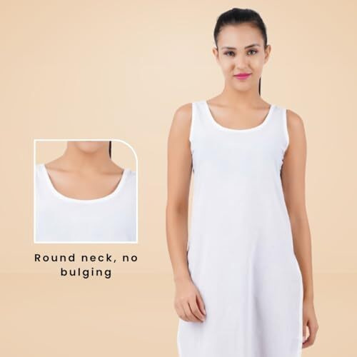 Happy Bunny Full Knee Length Cotton Camisole Inner Long Slip For Women - Firm Notstretchable Slip Lining For Kurti And Chickankari Suits/Tops - Suits Summer And Winter