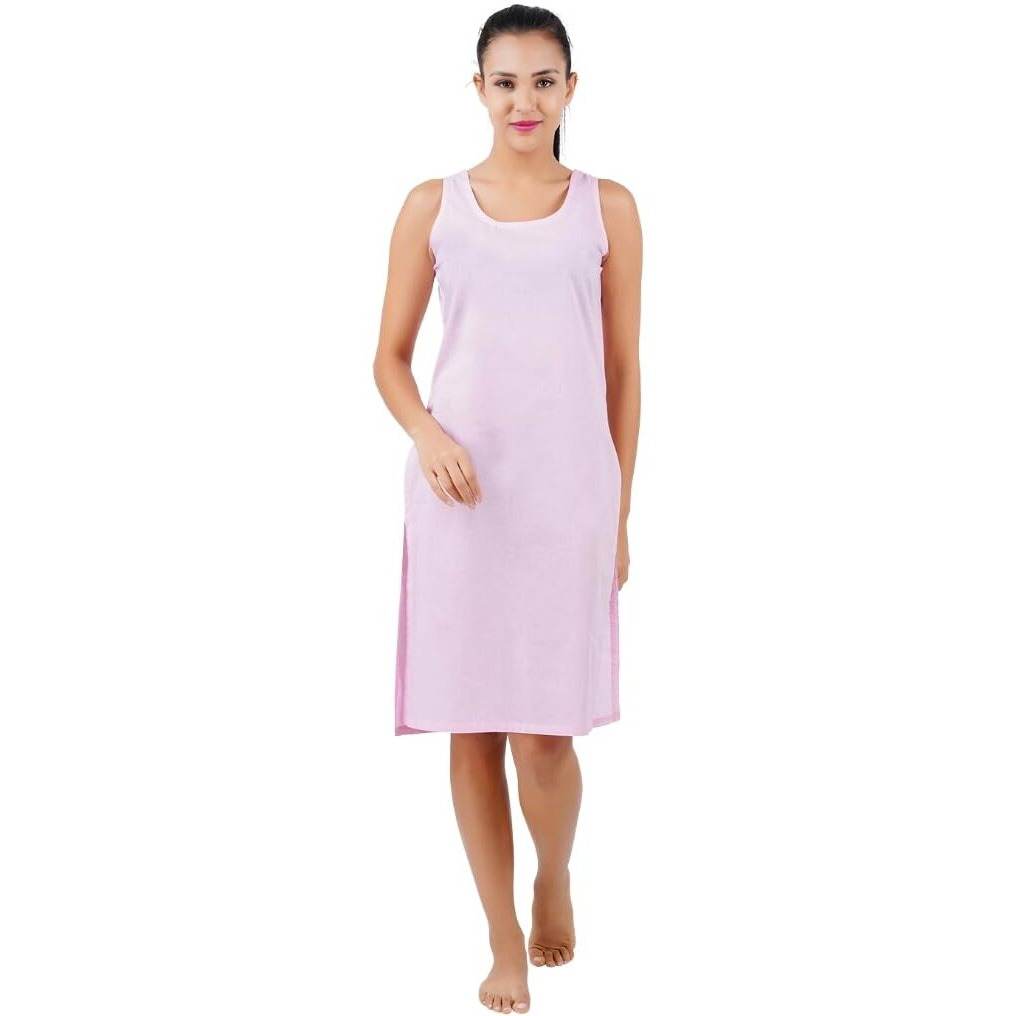Happy Bunny Full Knee Length Cotton Camisole Inner Long Slip For Women - Firm Notstretchable Slip Lining For Kurti And Chickankari Suits/Tops - Suits Summer And Winter