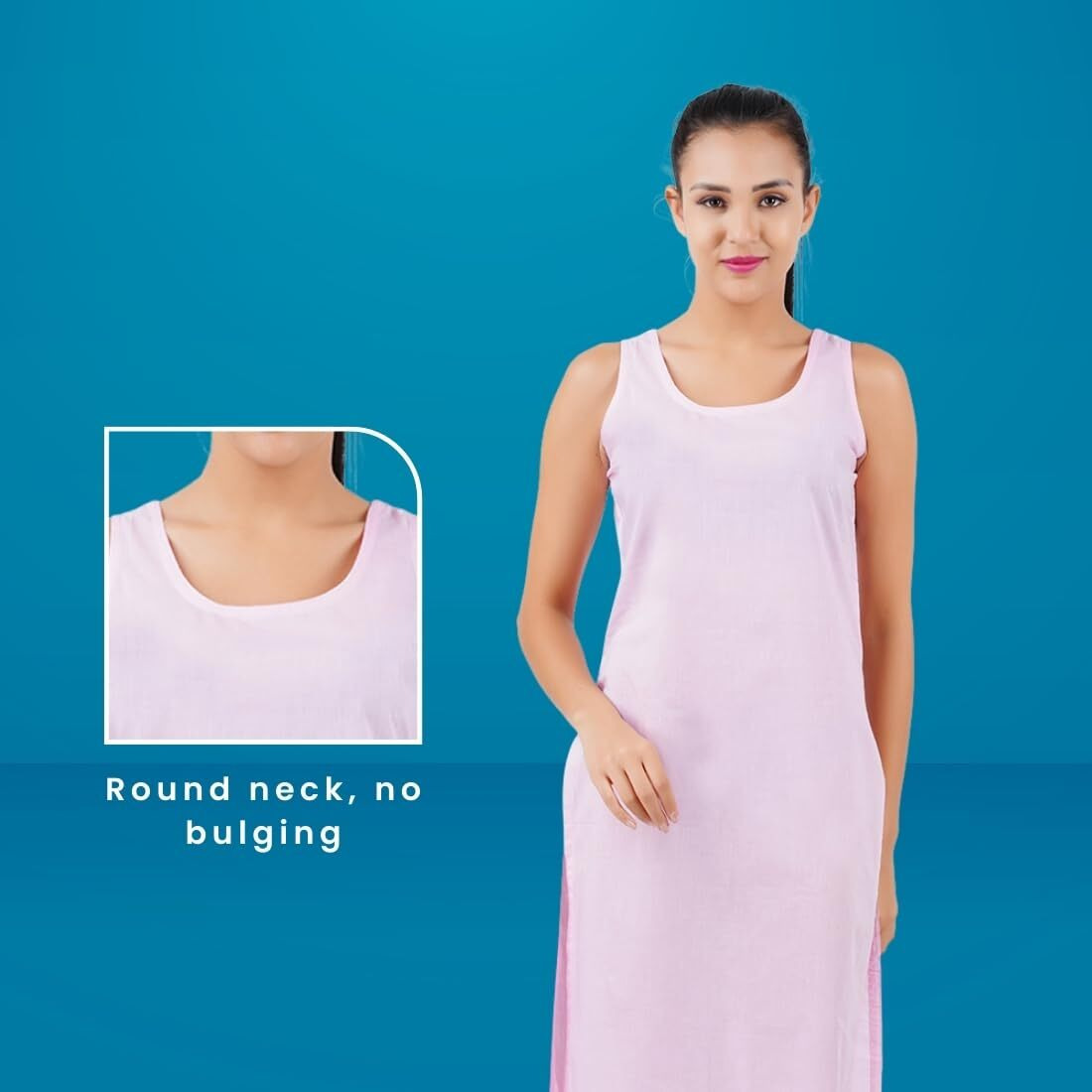 Happy Bunny Full Knee Length Cotton Camisole Inner Long Slip For Women - Firm Notstretchable Slip Lining For Kurti And Chickankari Suits/Tops - Suits Summer And Winter