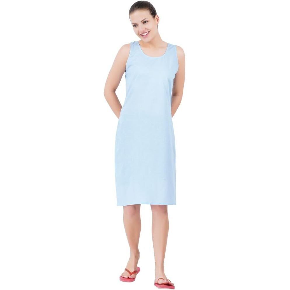 Happy Bunny Full Knee Length Cotton Camisole Inner Long Slip For Women - Firm Notstretchable Slip Lining For Kurti And Chickankari Suits/Tops - Suits Summer And Winter