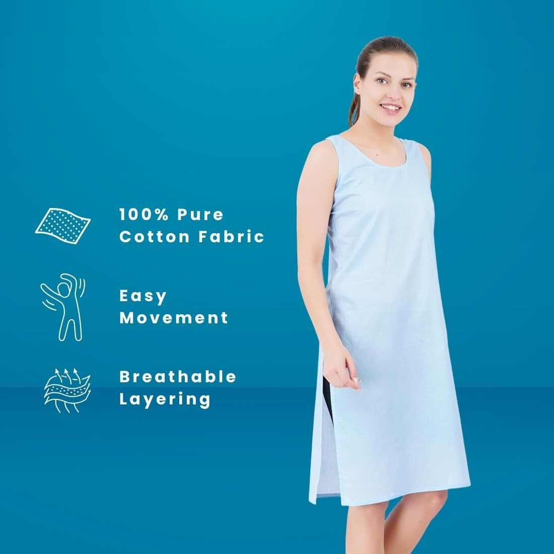 Happy Bunny Full Knee Length Cotton Camisole Inner Long Slip For Women - Firm Notstretchable Slip Lining For Kurti And Chickankari Suits/Tops - Suits Summer And Winter