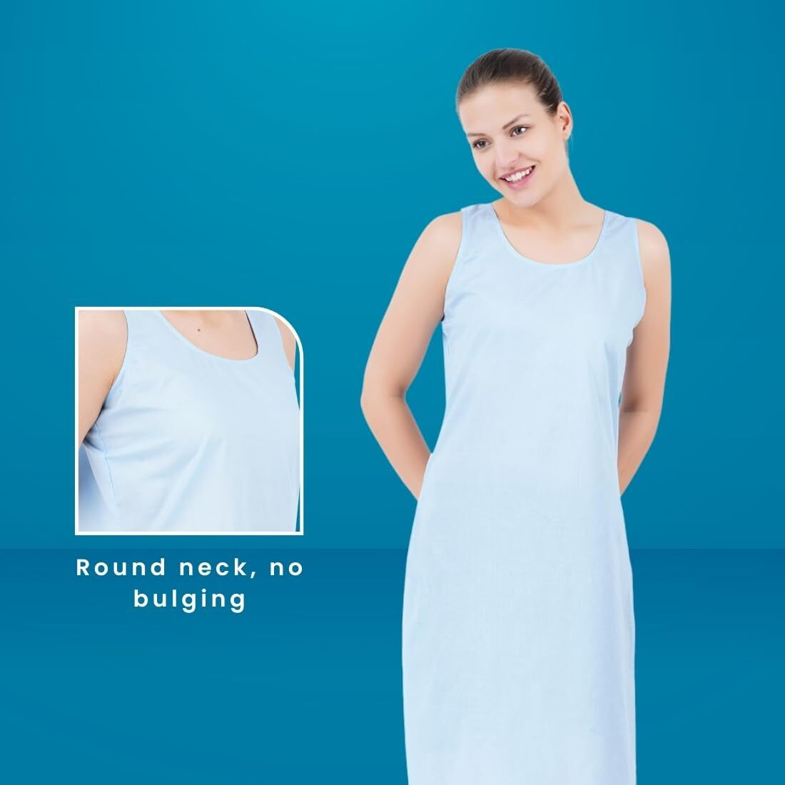 Happy Bunny Full Knee Length Cotton Camisole Inner Long Slip For Women - Firm Notstretchable Slip Lining For Kurti And Chickankari Suits/Tops - Suits Summer And Winter