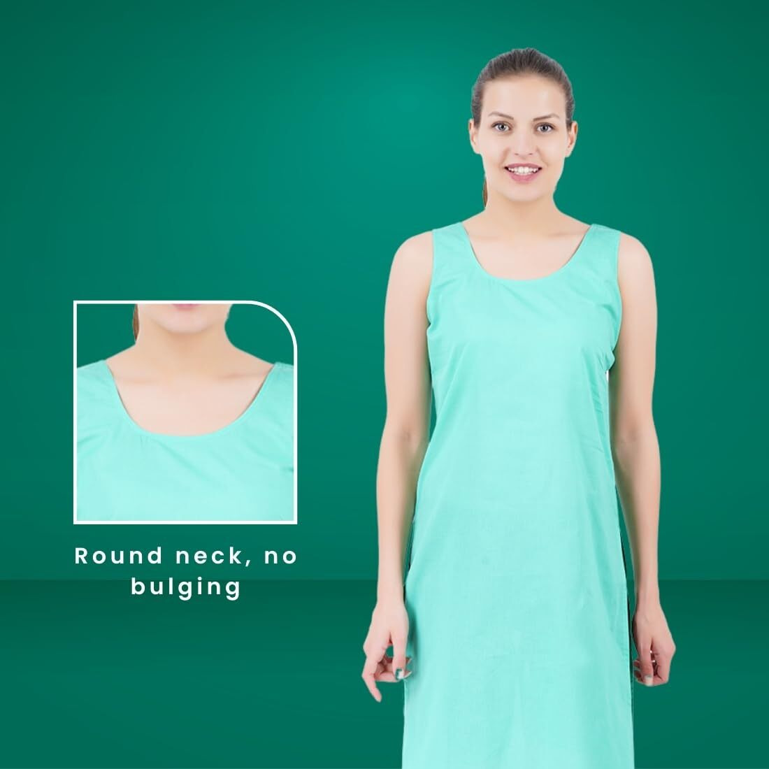 Happy Bunny Full Knee Length Cotton Camisole Inner Long Slip For Women - Firm Notstretchable Slip Lining For Kurti And Chickankari Suits/Tops - Suits Summer And Winter