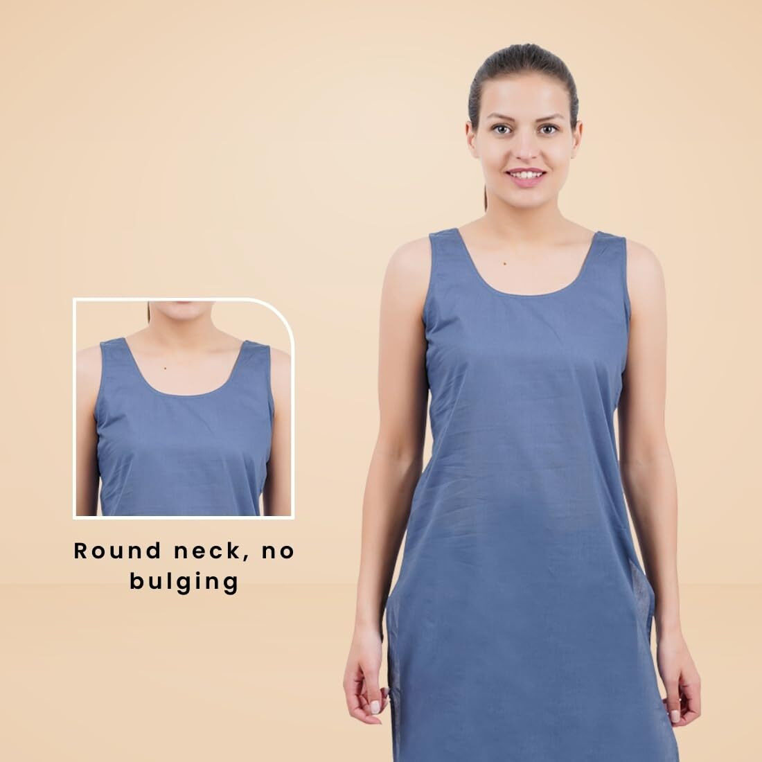 Happy Bunny Full Knee Length Cotton Camisole Inner Long Slip For Women - Firm Notstretchable Slip Lining For Kurti And Chickankari Suits/Tops - Suits Summer And Winter