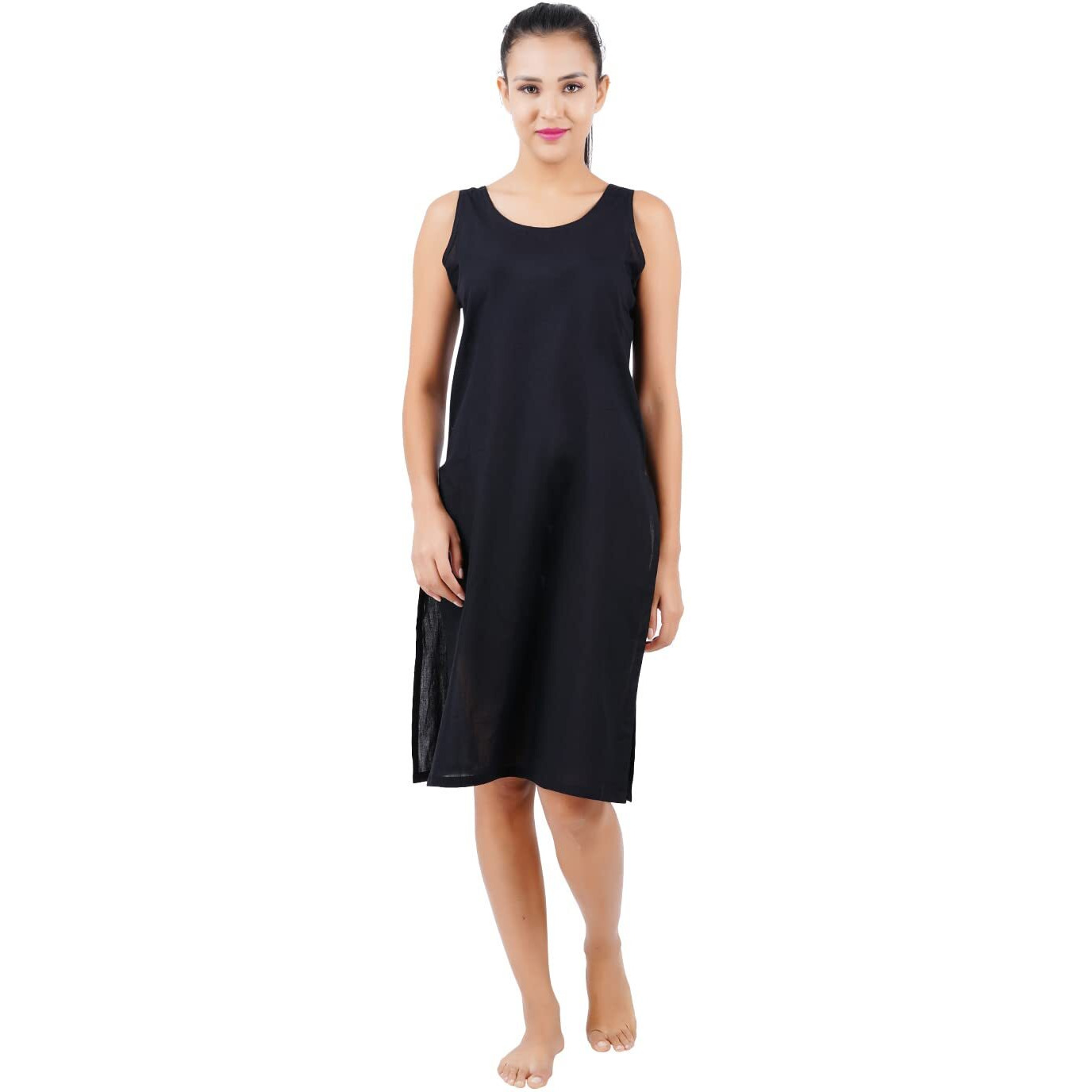 Happy Bunny Full Knee Length Cotton Camisole Inner Long Slip For Women - Firm Notstretchable Slip Lining For Kurti And Chickankari Suits/Tops - Suits Summer And Winter