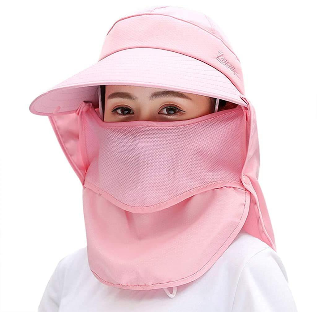 Gustave Net Women Sun Wide Brim Uv Protection Fishing Hat Foldable Ponytail Summer Hats With Detachable Flaps Pink, Free Size