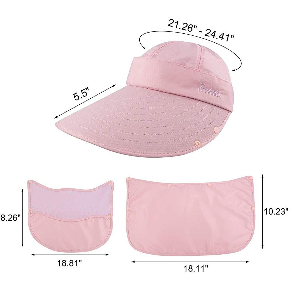 Gustave Net Women Sun Wide Brim Uv Protection Fishing Hat Foldable Ponytail Summer Hats With Detachable Flaps Pink, Free Size