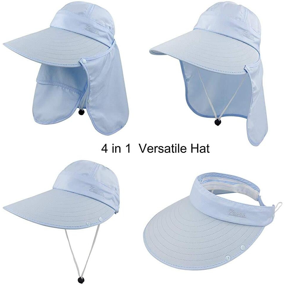 Gustave Corduroy Unisex Summer Hats With Detachable Flaps, Sun Hats For Women, Sun Protection Cap For Women, For Gardening, Beach, Boating, Fishing (1_Blue_Free Size)
