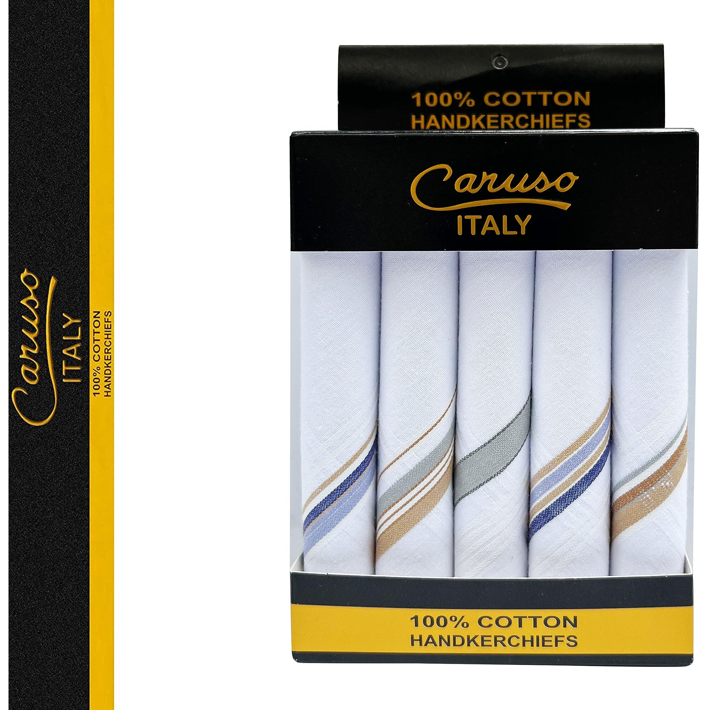 Caruso Italy Men's Premium 100% Pure Cotton Handkerchief White Base Colored Border - Pack Of 5 (46X46 Cm)