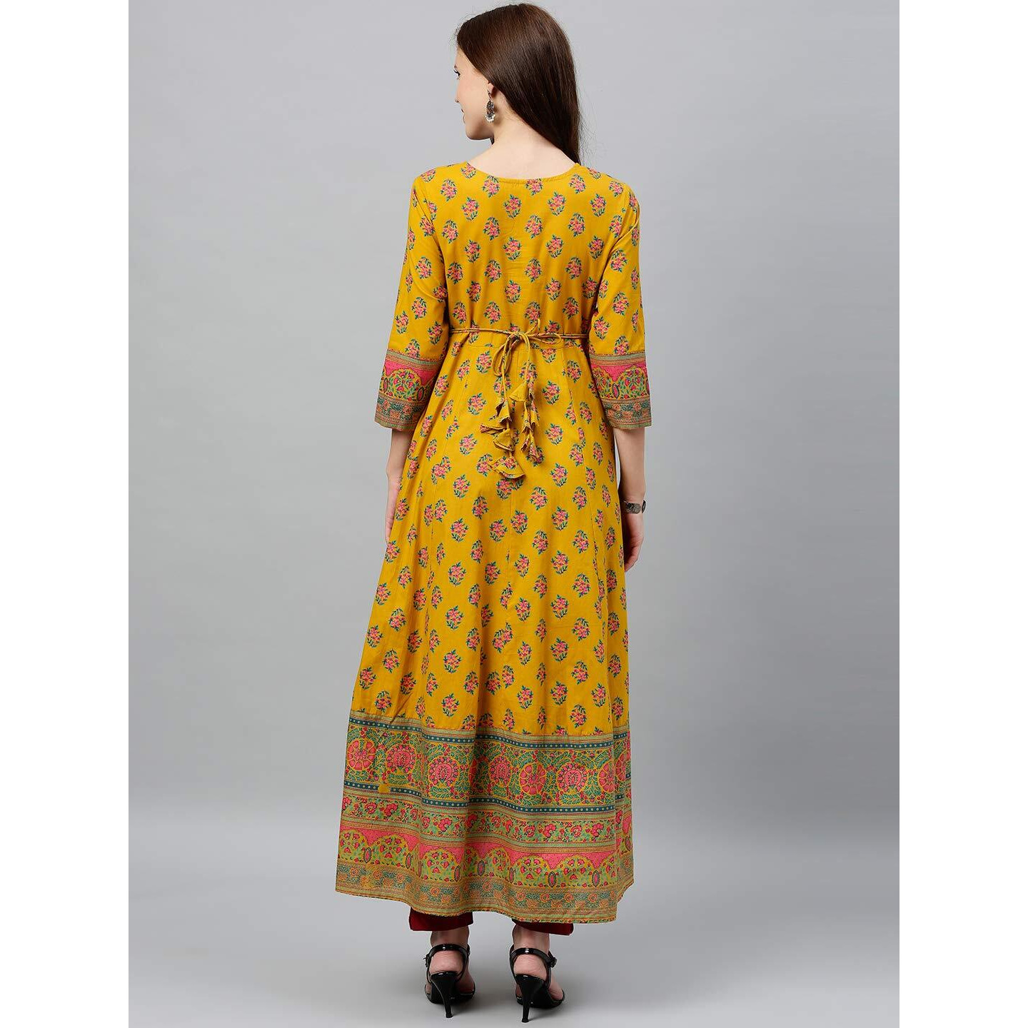 Kipek Women's Black Block Print Anarkali Kutra - Cotton Fabric, 3/4 Sleeves, Round Neck And Ankle Length.