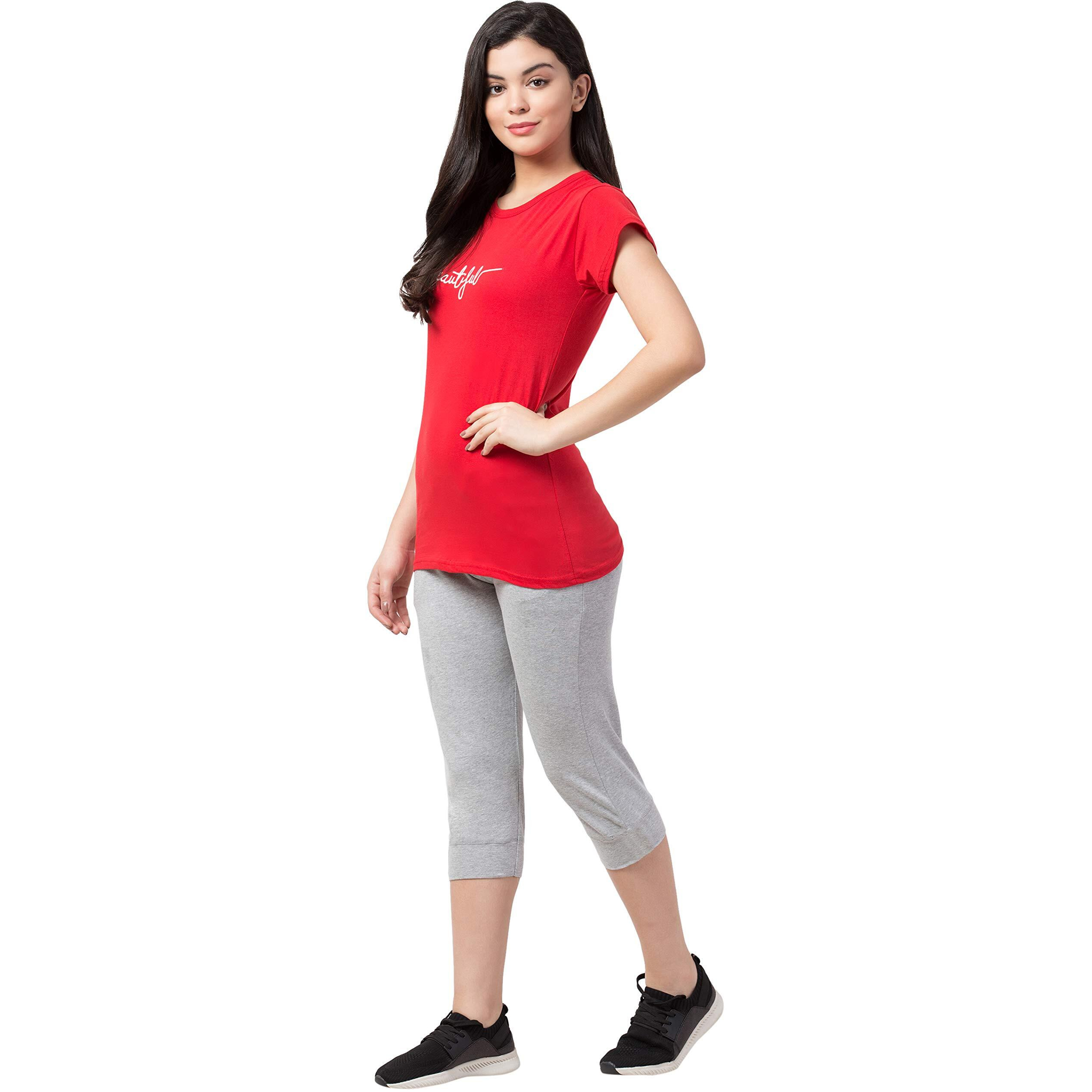 Funday Fashion Women's Cotton Blend Printed Nightwear Set (Sys-8006-08_Red_S)
