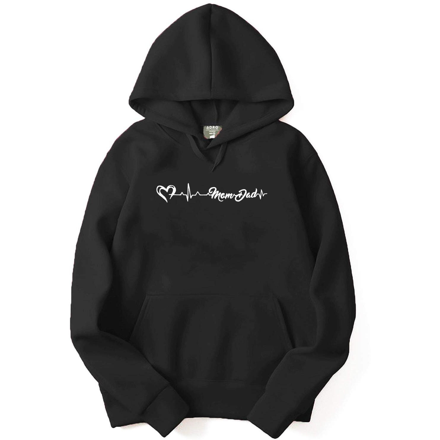 Adro Men's Cotton Neck Hooded Sweatshirt (H20-M-Mom-Bl_Black_L)