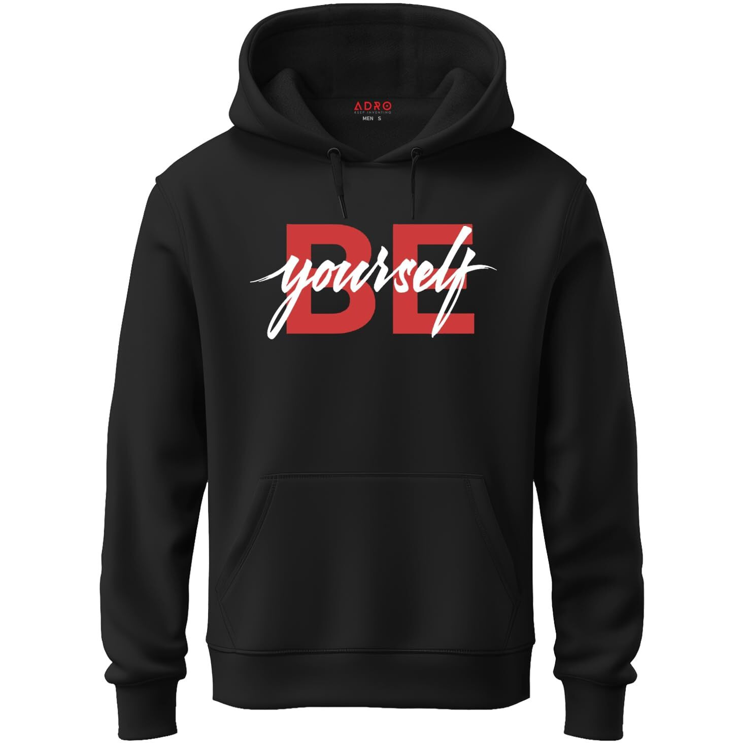 Adro Men's Cotton Neck Hooded Sweatshirt (H20-M-Byo-Bl_Black_M)