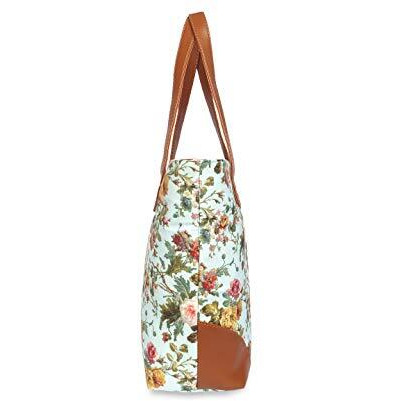 Sakwoods Women Printed Canvas Green Floral Tote Bag (Green)