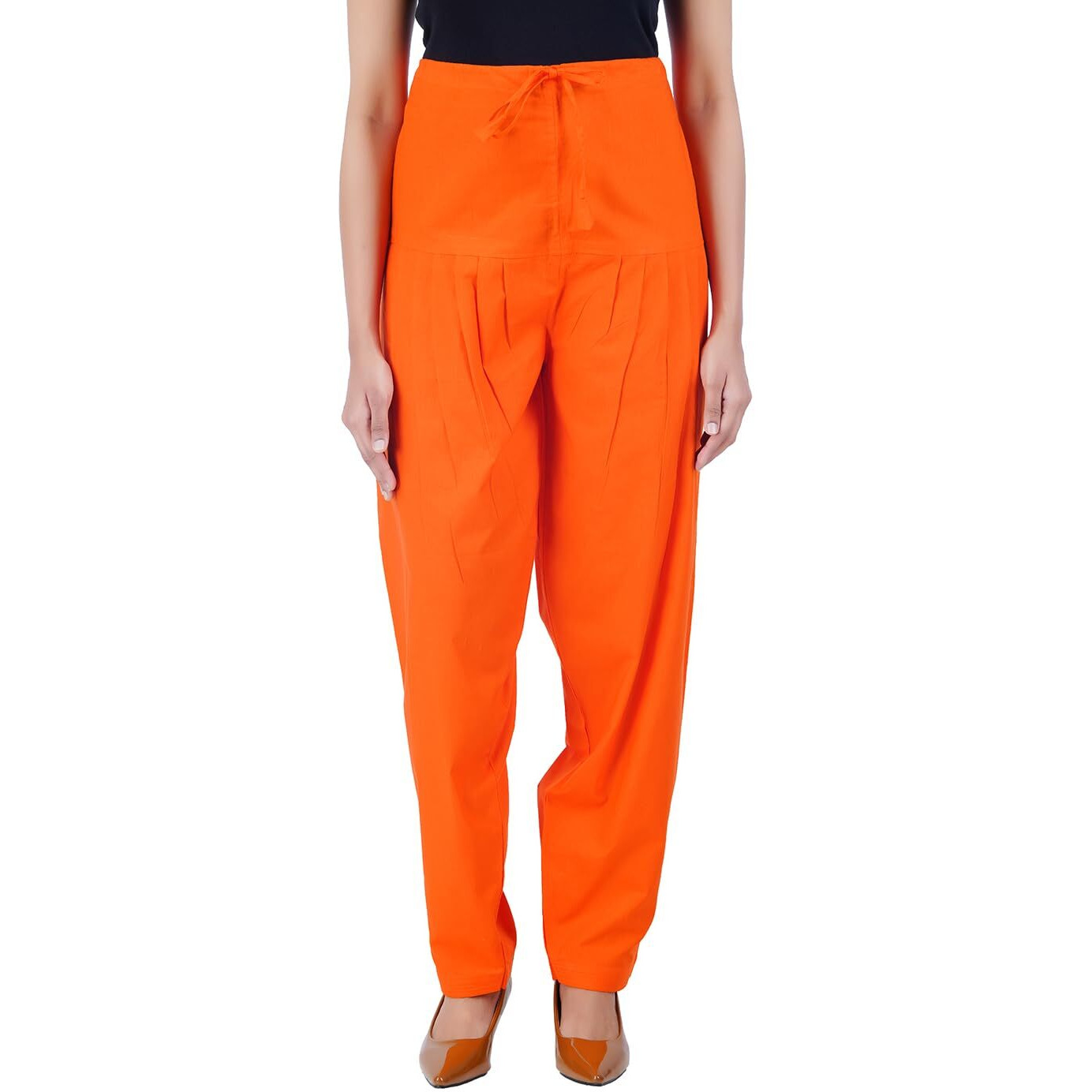 Happy Bunny Salwar Pant - Modern Style Pure Cotton For Women - Ethnic Semi Patiala Trouser - Office,Home - All Day Comfort Wear With Drawstring Coral Orange
