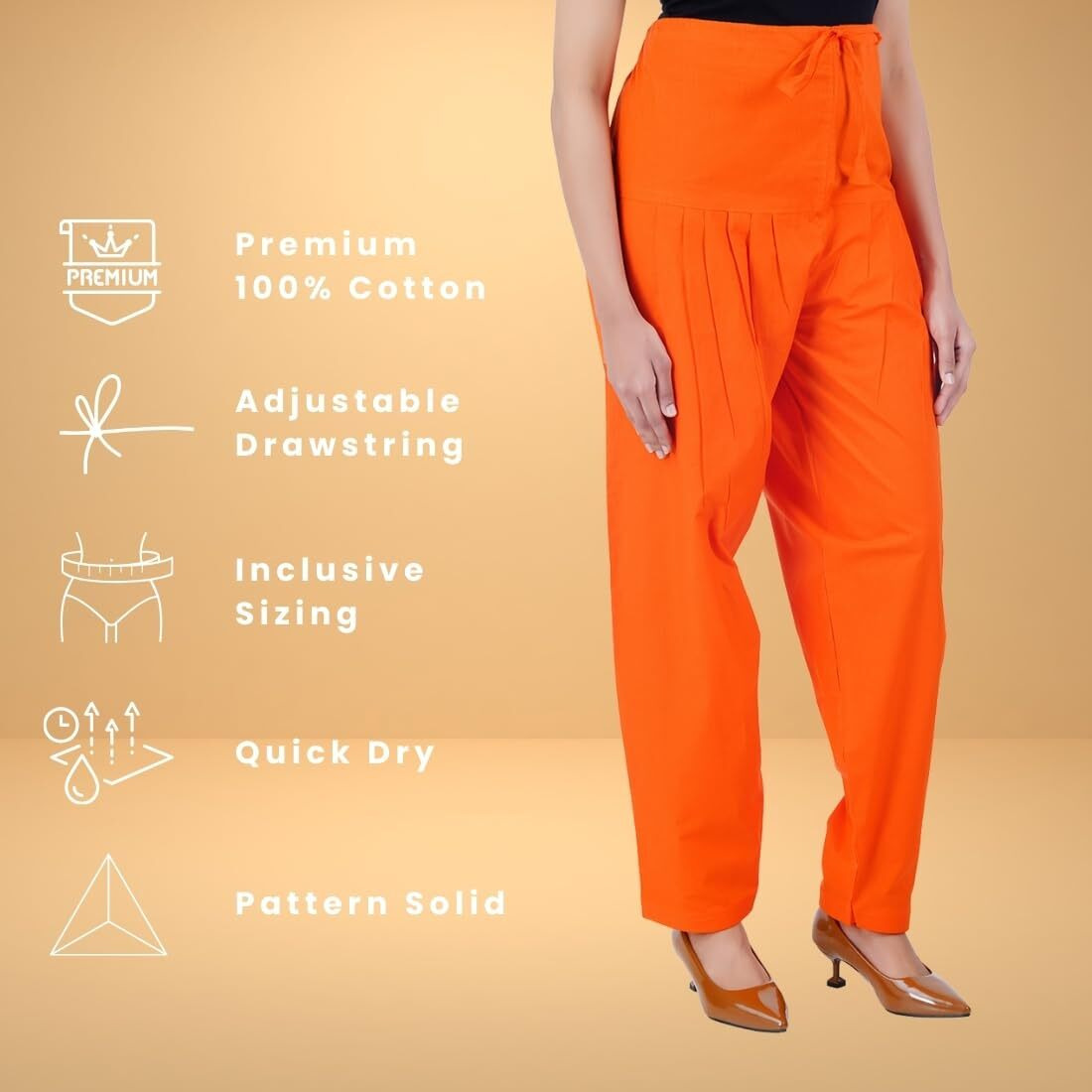 Happy Bunny Salwar Pant - Modern Style Pure Cotton For Women - Ethnic Semi Patiala Trouser - Office,Home - All Day Comfort Wear With Drawstring Coral Orange