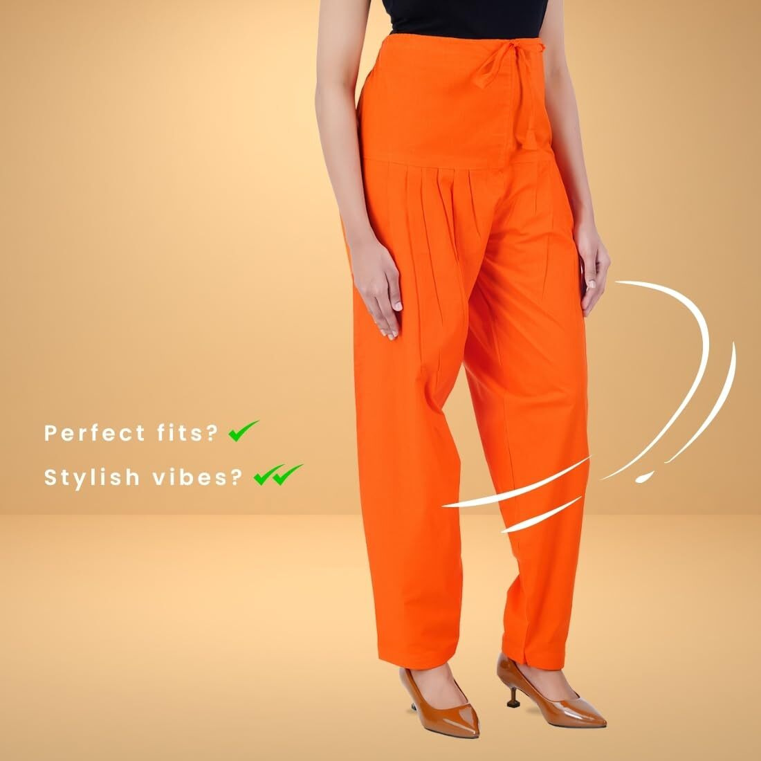 Happy Bunny Salwar Pant - Modern Style Pure Cotton For Women - Ethnic Semi Patiala Trouser - Office,Home - All Day Comfort Wear With Drawstring Coral Orange
