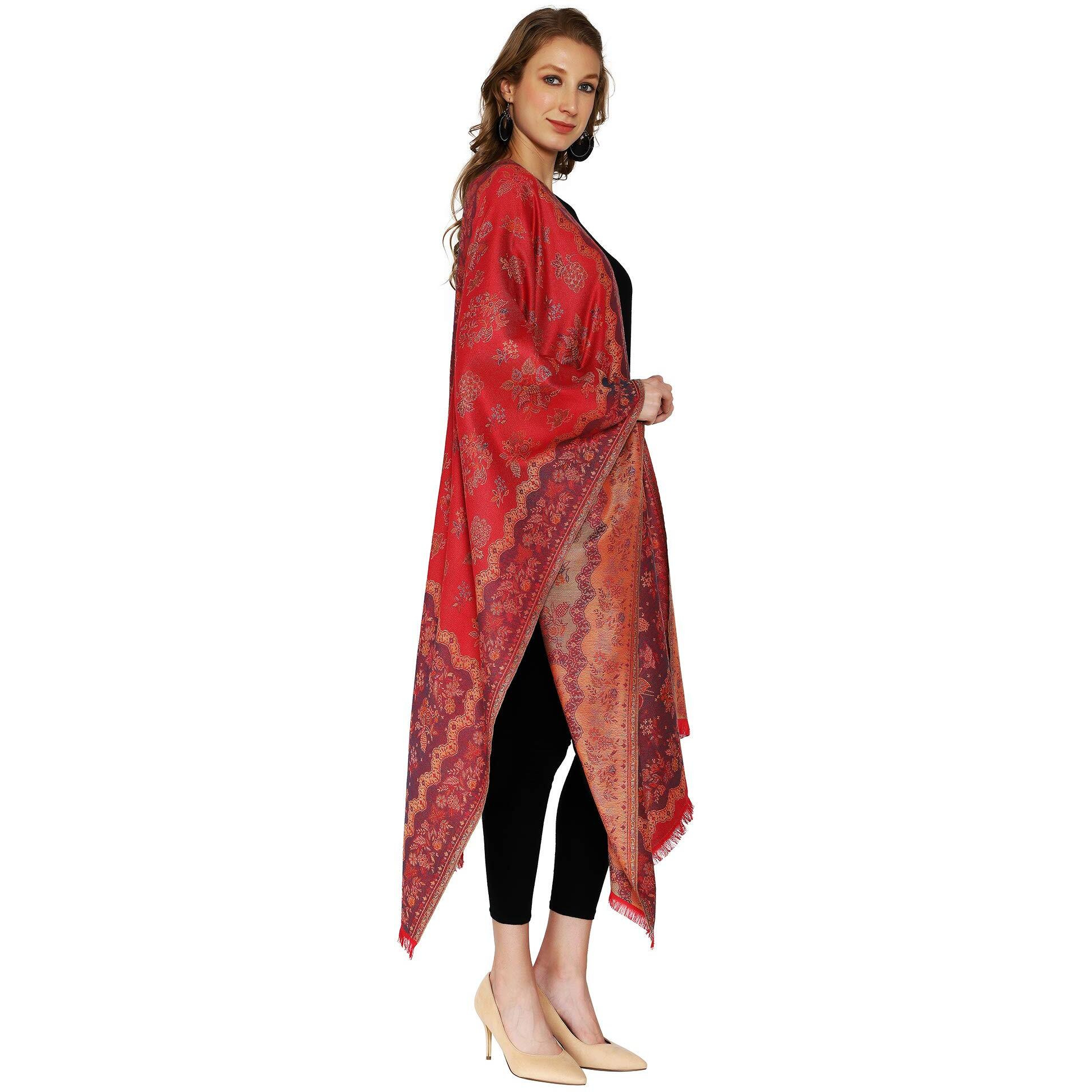 Swi With Label Women's Kashmiri Jamawar Woven Wool Stole (Jr530_Pink_Free Size)