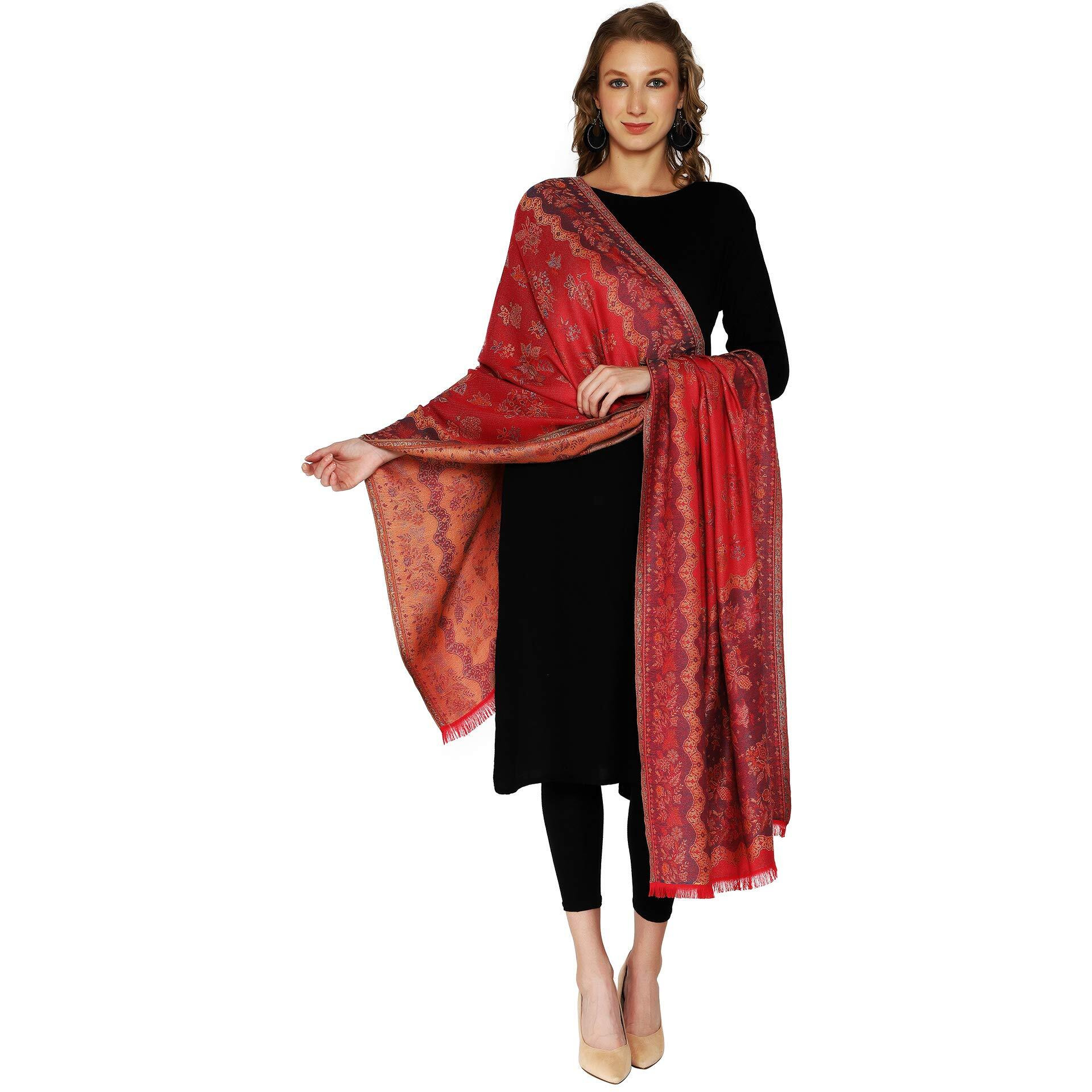 Swi With Label Women's Kashmiri Jamawar Woven Wool Stole (Jr530_Pink_Free Size)