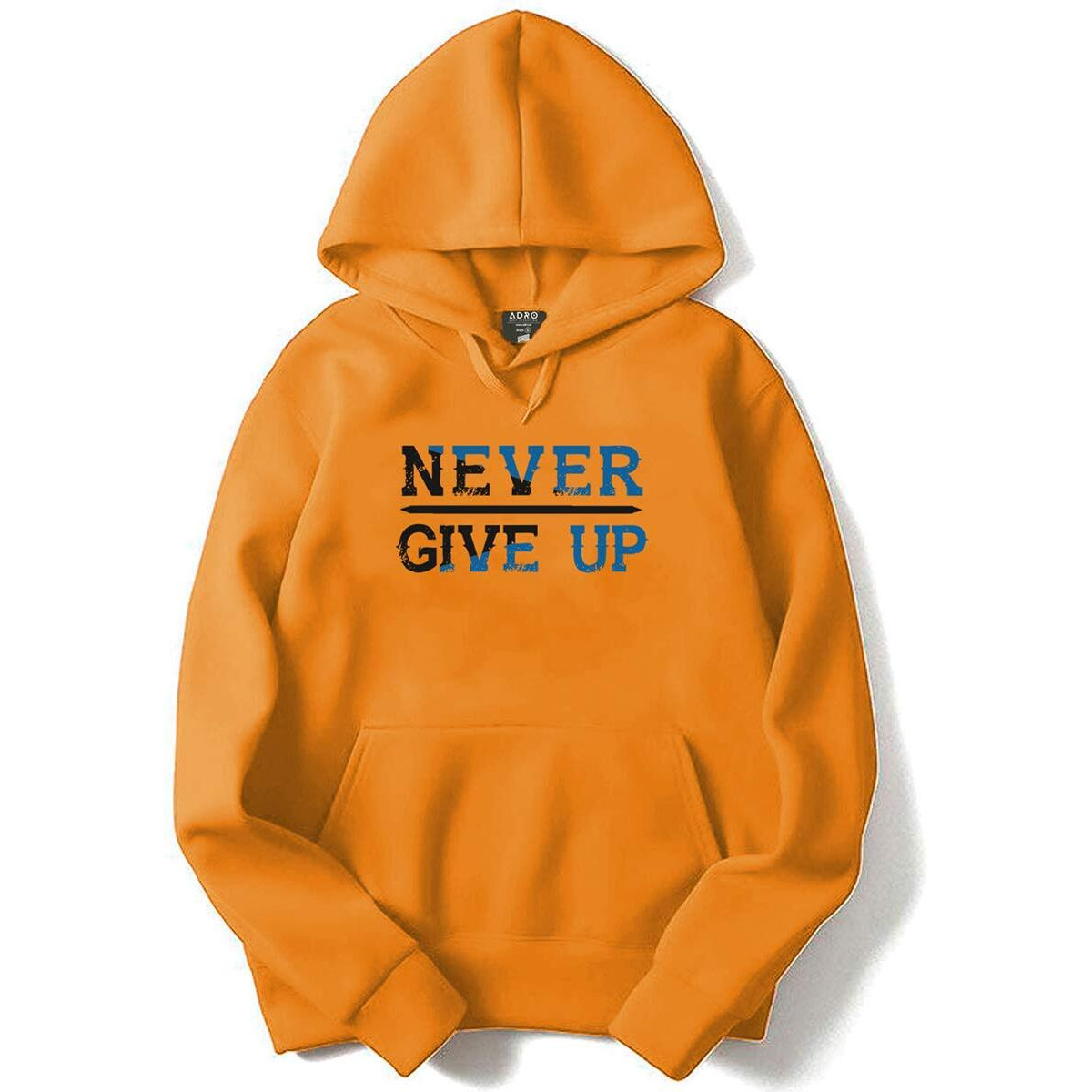 Adro Never Give Up Design Printed Hoodies/Sweatshirts For Men & Women (H20-M-Ngu-Mu_Mustard_S)