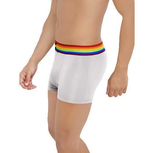 Freecultr Men's Underwear Anti Bacterial Micromodal Airsoft Trunk - Non Itch No Chaffing Sweat Proof (Pride Waistband) Size S Pack Of 3-Pride Cloud White,Pride Prussian Blue,Pride Ash Grey