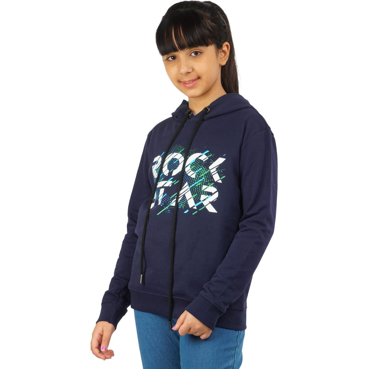 Real Basics Girls Cotton Hooded Sweatshirt(Rb-Ghood-P1-910-Roctstar_Multicolor_9-10 Years)