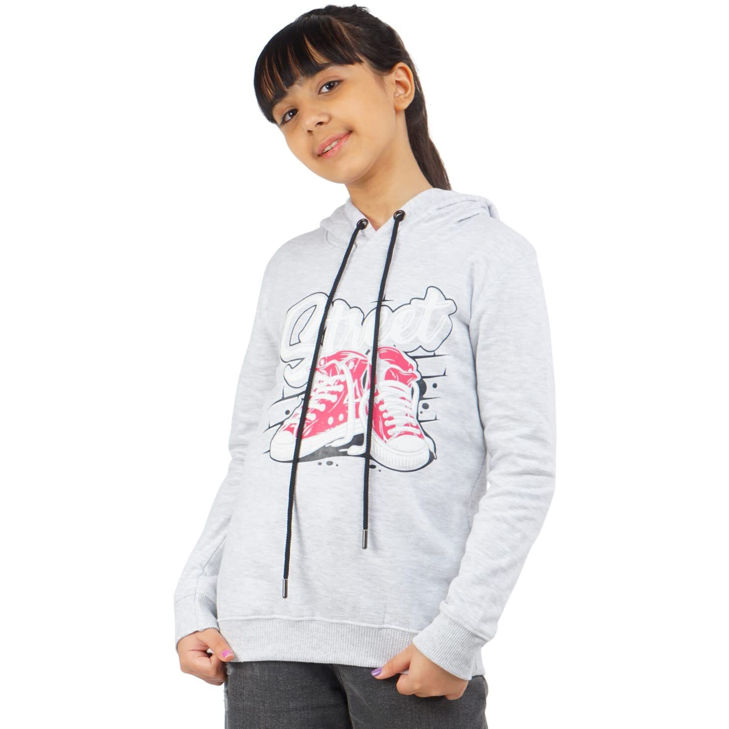 Real Basics Girls Cotton Hooded Sweatshirt(Rb-Ghood-P1-910-Street_Multicolor_9-10 Years)