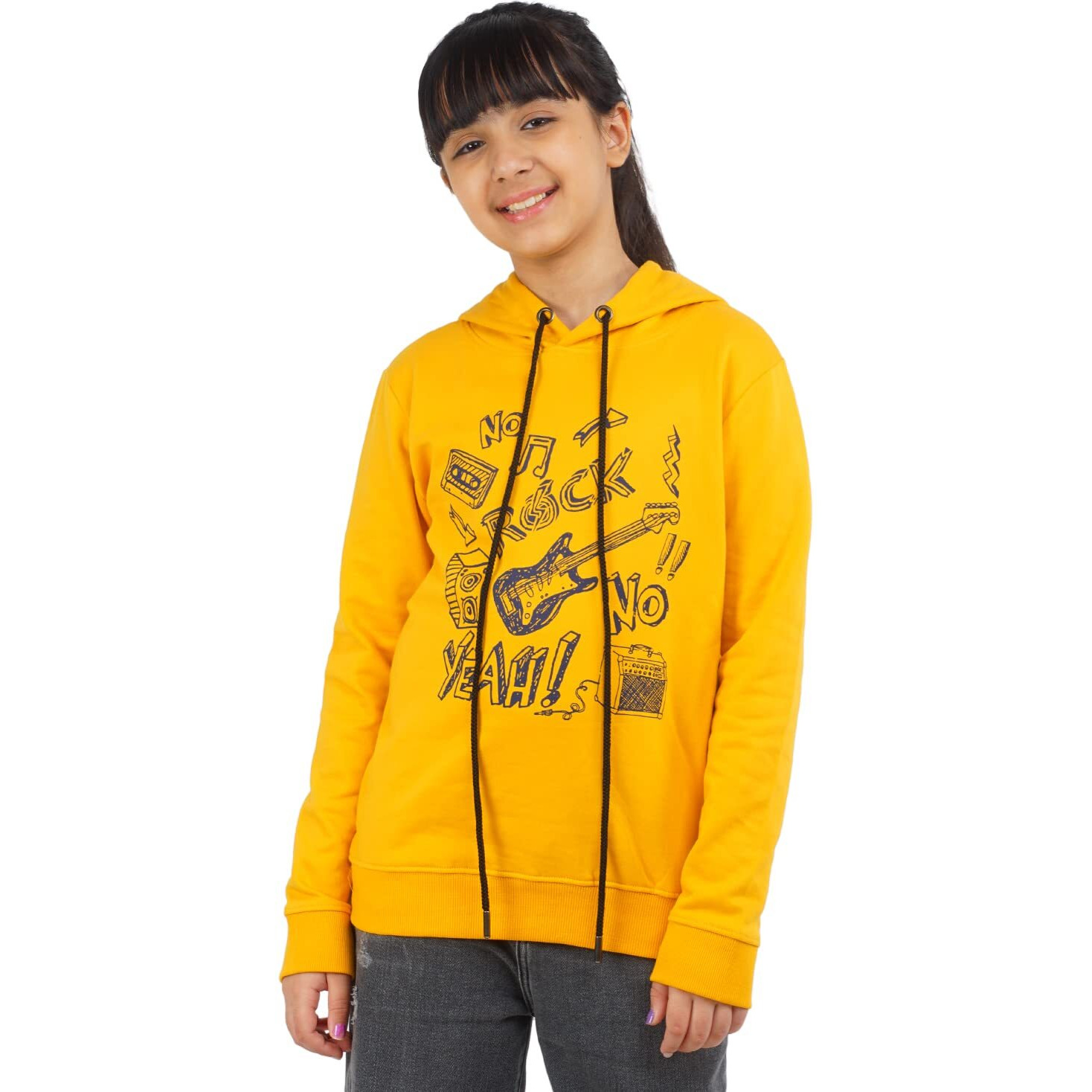 Real Basics Girls Cotton Hooded Sweatshirt(Rb-Ghood-P1-910-Guitar_Multicolor_9-10 Years)