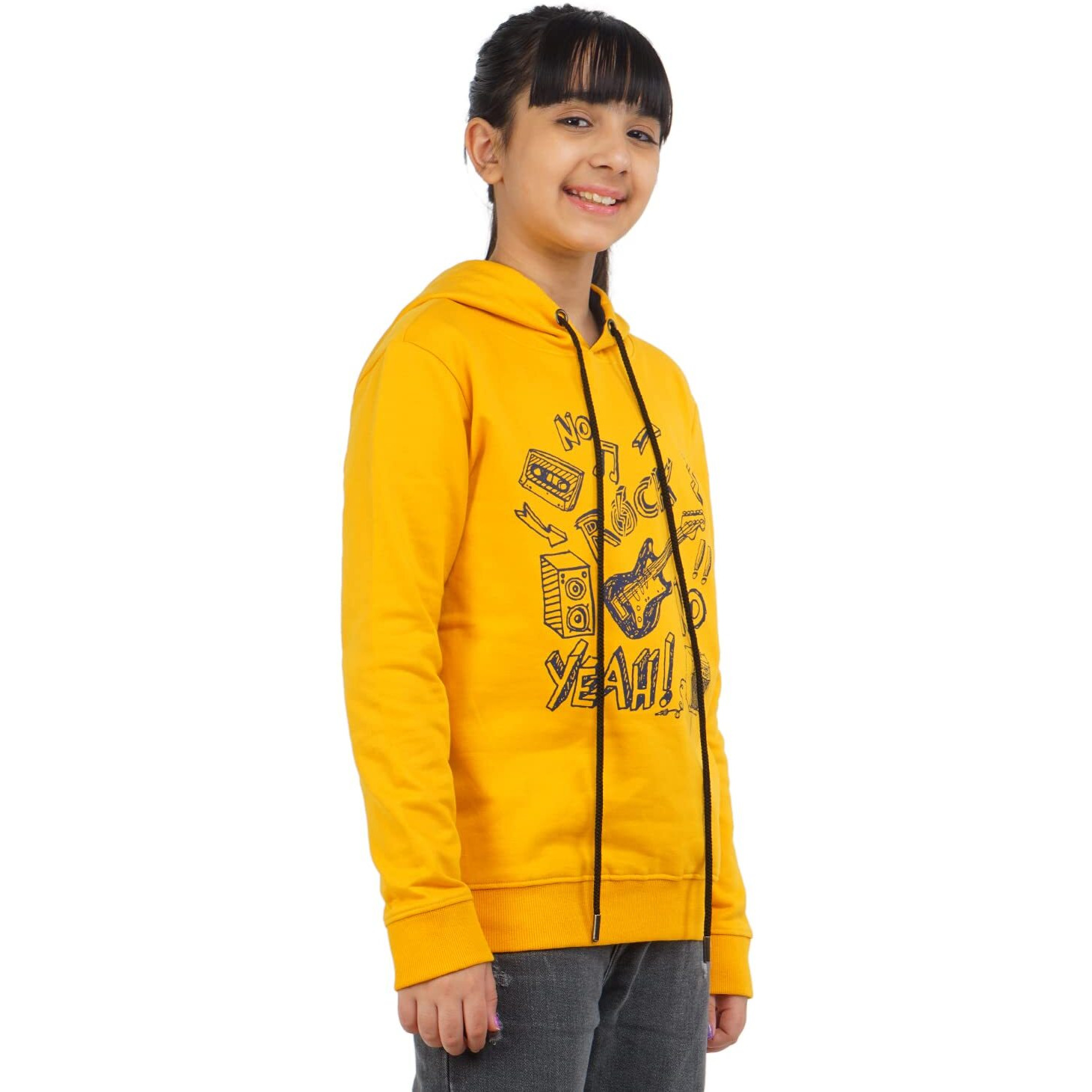 Real Basics Girls Cotton Hooded Sweatshirt(Rb-Ghood-P1-910-Guitar_Multicolor_9-10 Years)