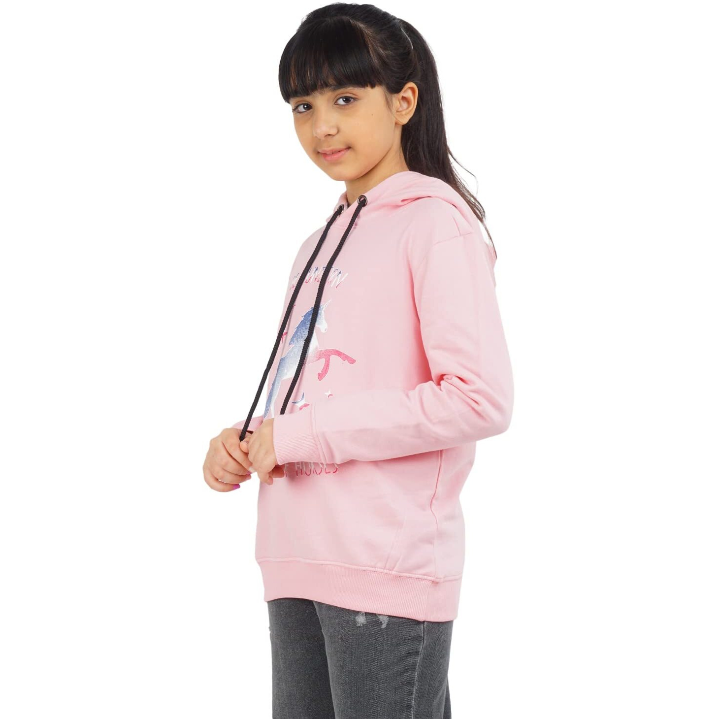 Real Basics Girls Cotton Hooded Regular Sweatshirt(Rb-Ghood-P1-1516-Pink_Multicolor_15-16 Years)