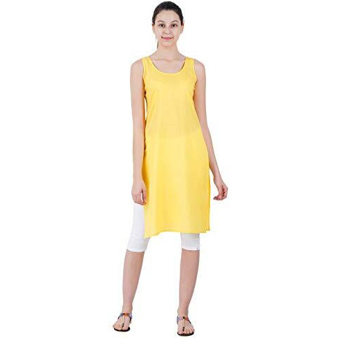Happy Bunny Full Knee Length Cotton Camisole Inner Long Slip For Women - Firm Notstretchable Slip Lining For Kurti And Chickankari Suits/Tops - Suits Summer And Winter