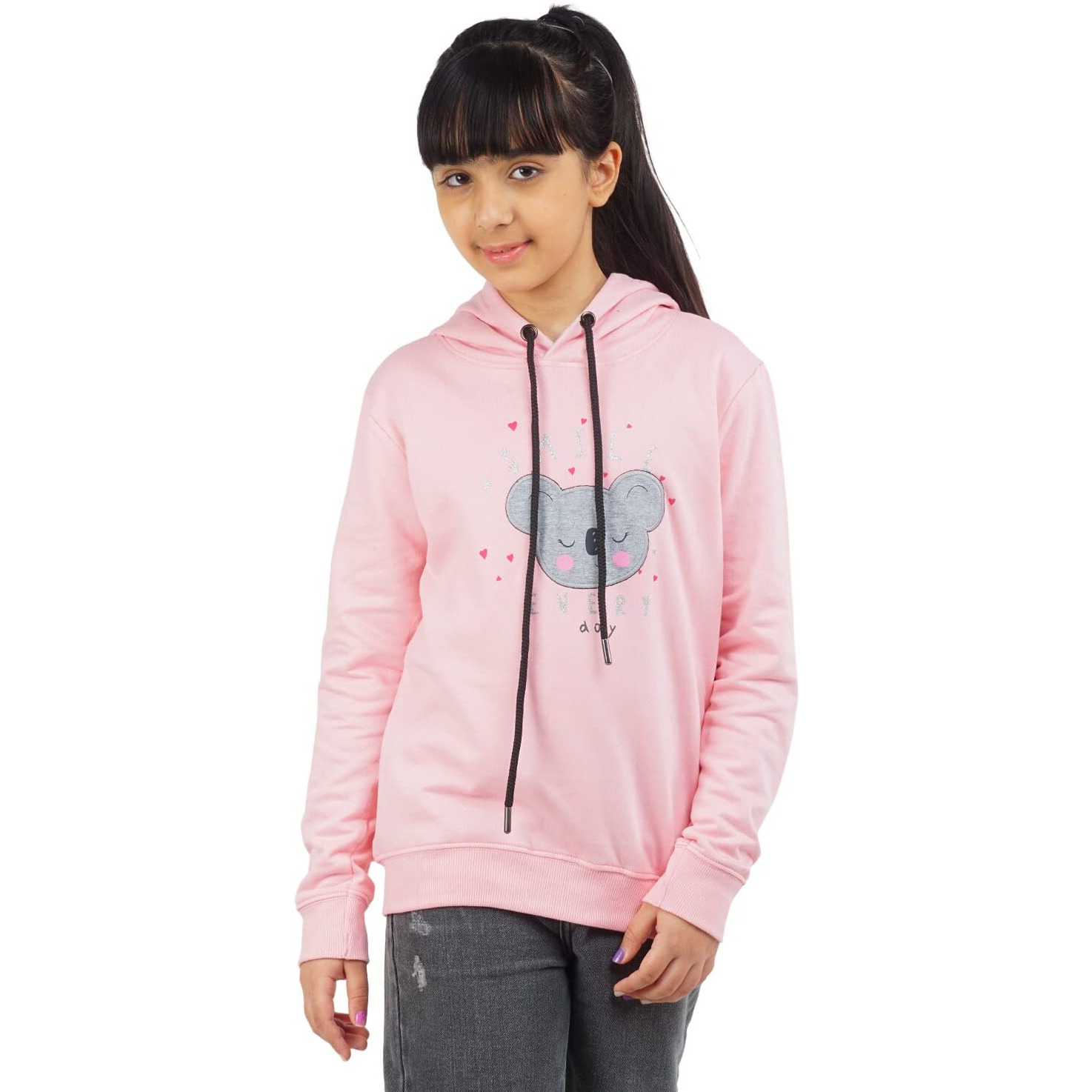 Real Basics Girls Cotton Hooded Regular Fit Sweatshirt (Rb-Ghood-P1-1314-Bear_Multicolor_13-14 Years)
